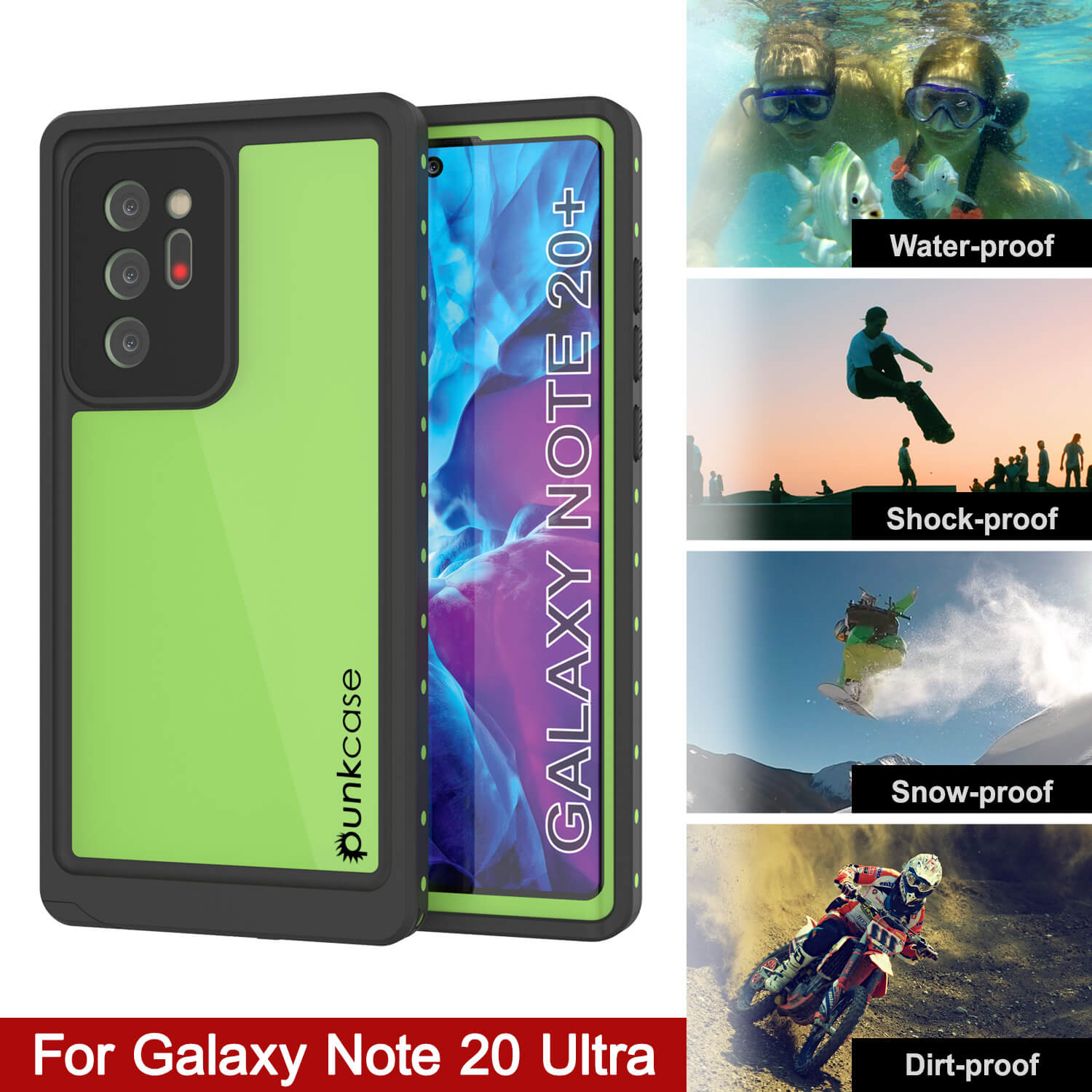 Capa à prova d'água para Galaxy Note 20 Ultra, Capa fina Punkcase Studstar Light Green resistente