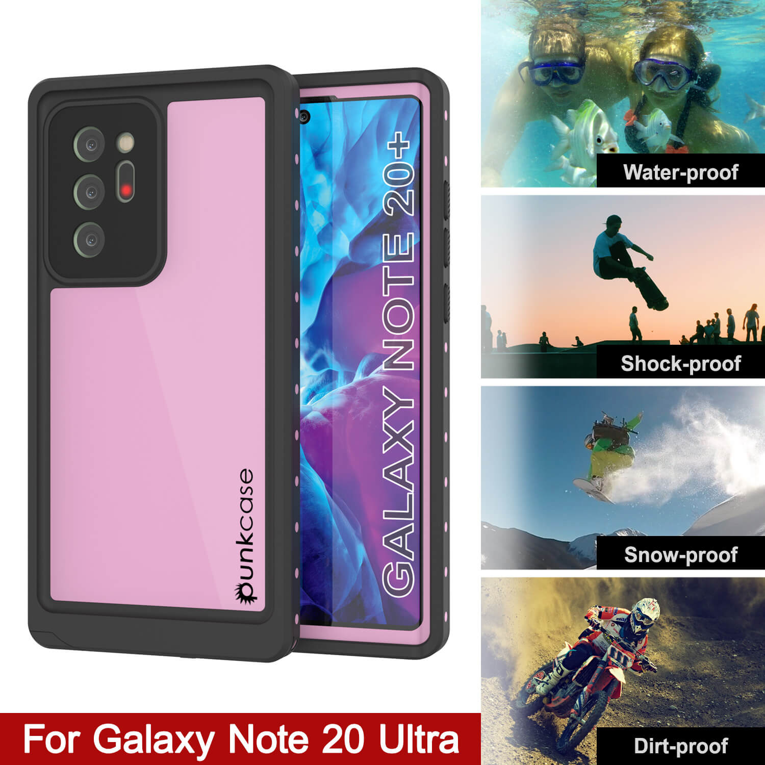 Capa à prova d'água para Galaxy Note 20 Ultra, Capa Punkcase Studstar Pink Thin Armor