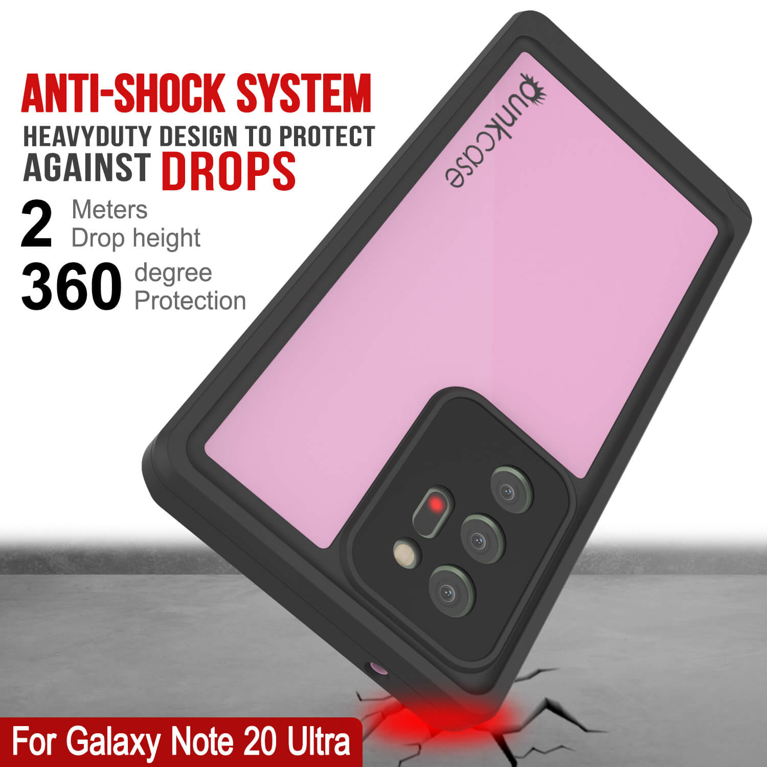 Capa à prova d'água para Galaxy Note 20 Ultra, Capa Punkcase Studstar Pink Thin Armor