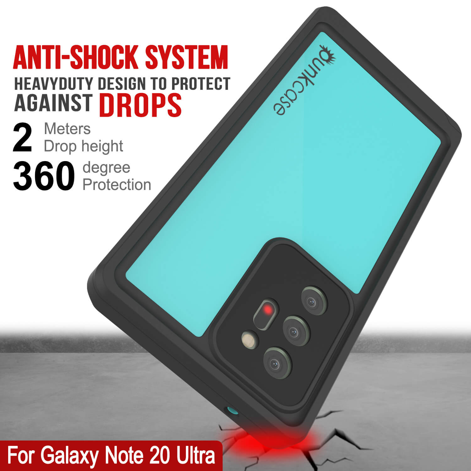 Capa à prova d'água Galaxy Note 20 Ultra, Série Punkcase Studstar Teal Thin Armor Cover.
