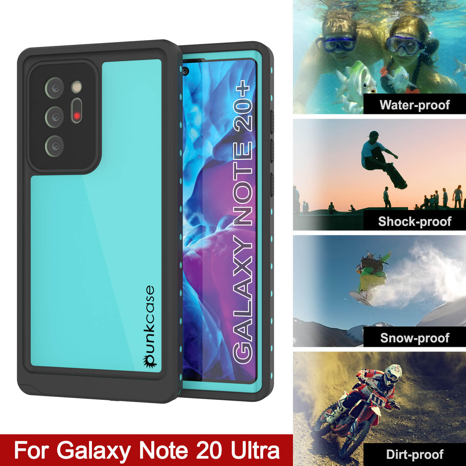 Capa à prova d'água Galaxy Note 20 Ultra, Série Punkcase Studstar Teal Thin Armor Cover.