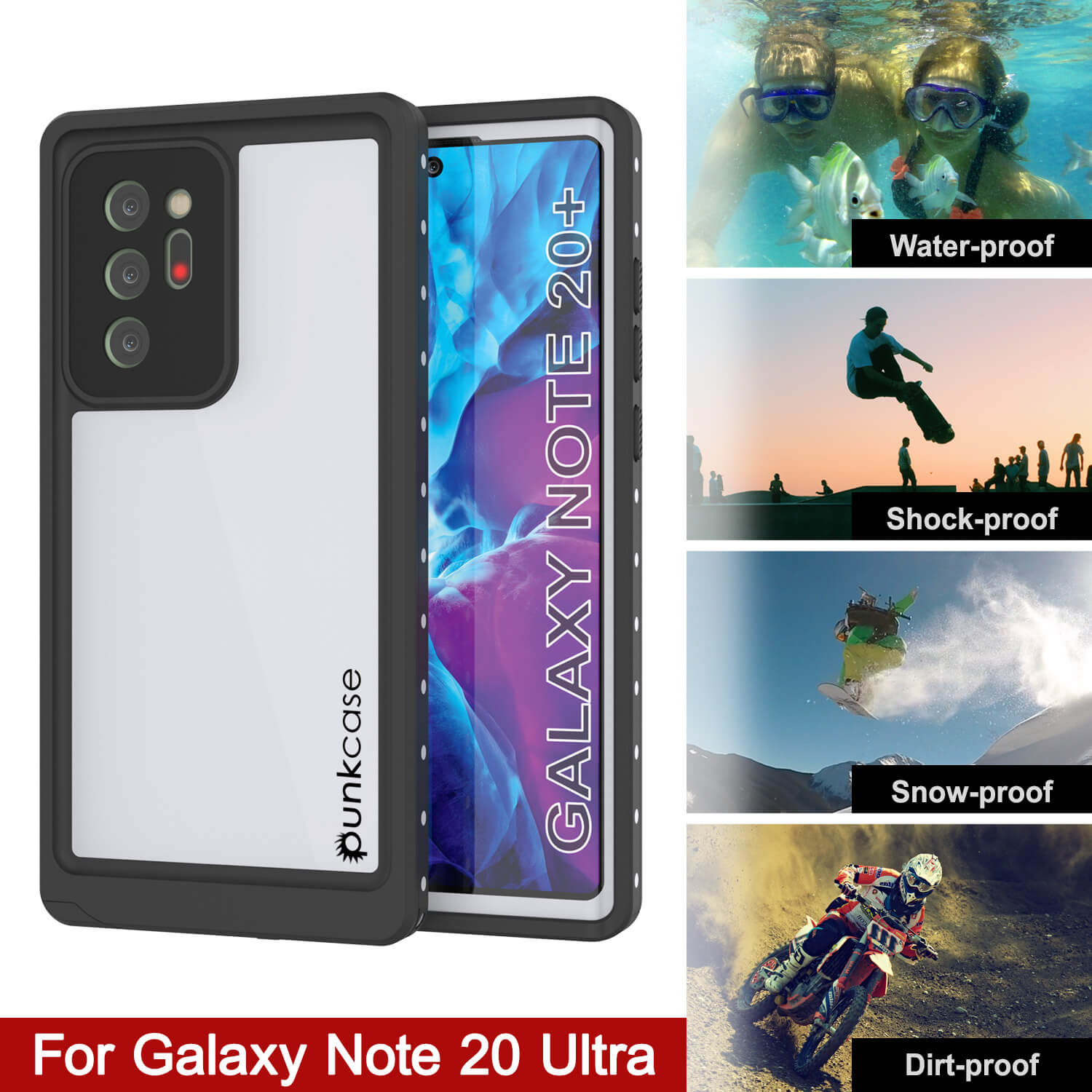Capa à prova d'água Galaxy Note 20 Ultra, Punkcase Studstar Branca Capa Fina de Armadura