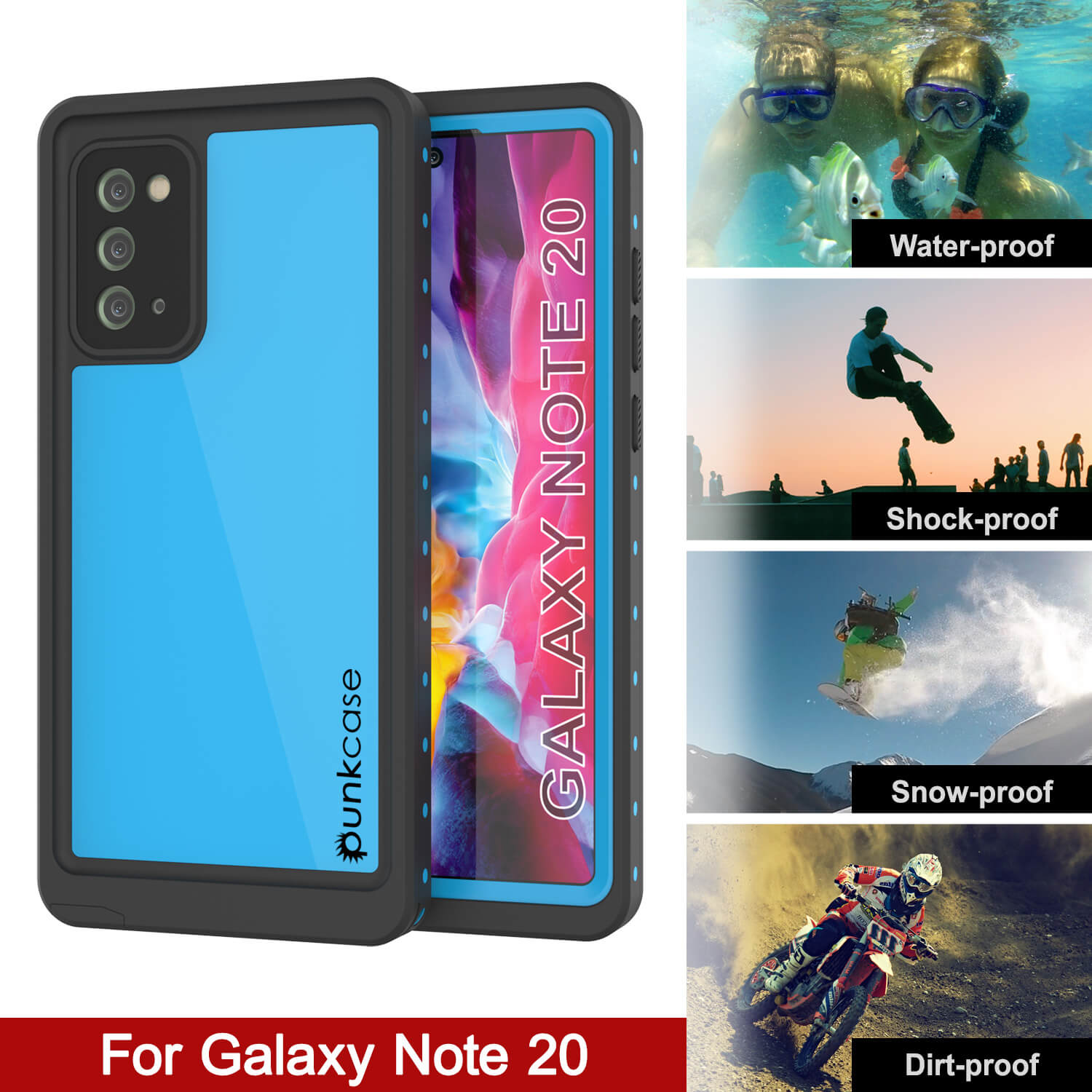 Capa à prova d'água Galaxy Note 20, Punkcase Studstar Light Blue Thin Armor Cover