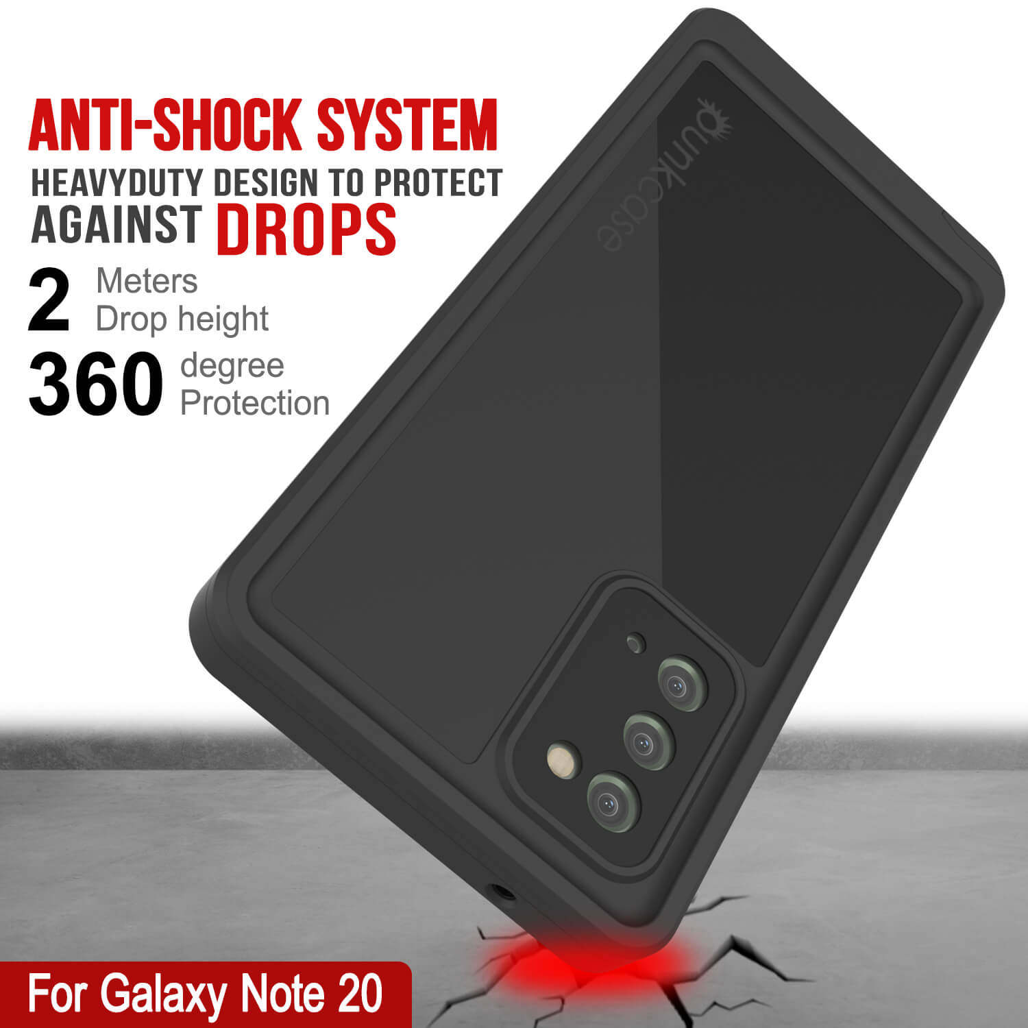 Capa à prova d'água Galaxy Note 20, Punkcase Studstar Preta Capa Fina de Armadura