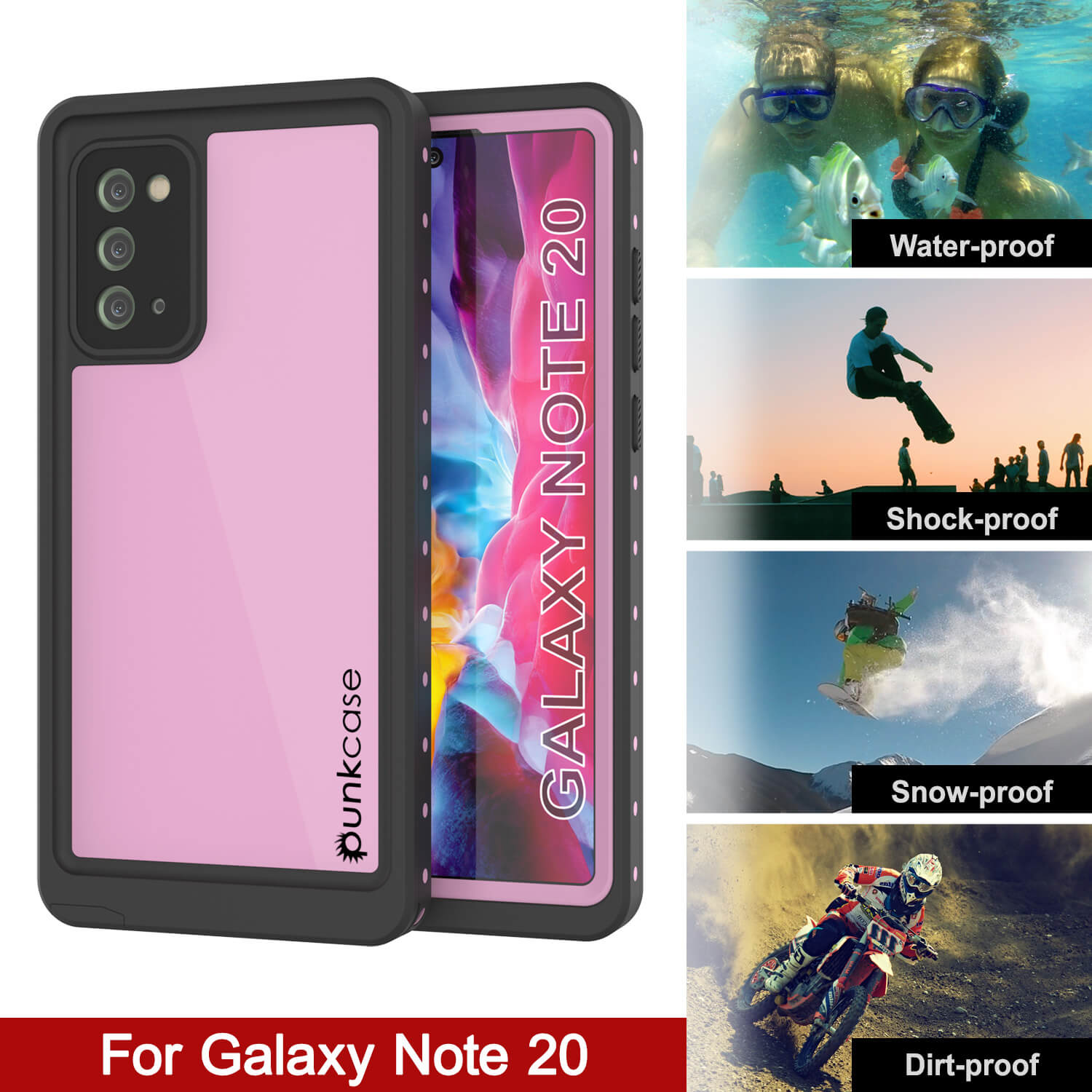 Capa à prova d'água Galaxy Note 20, Punkcase Studstar Rosa Capa fina de armadura