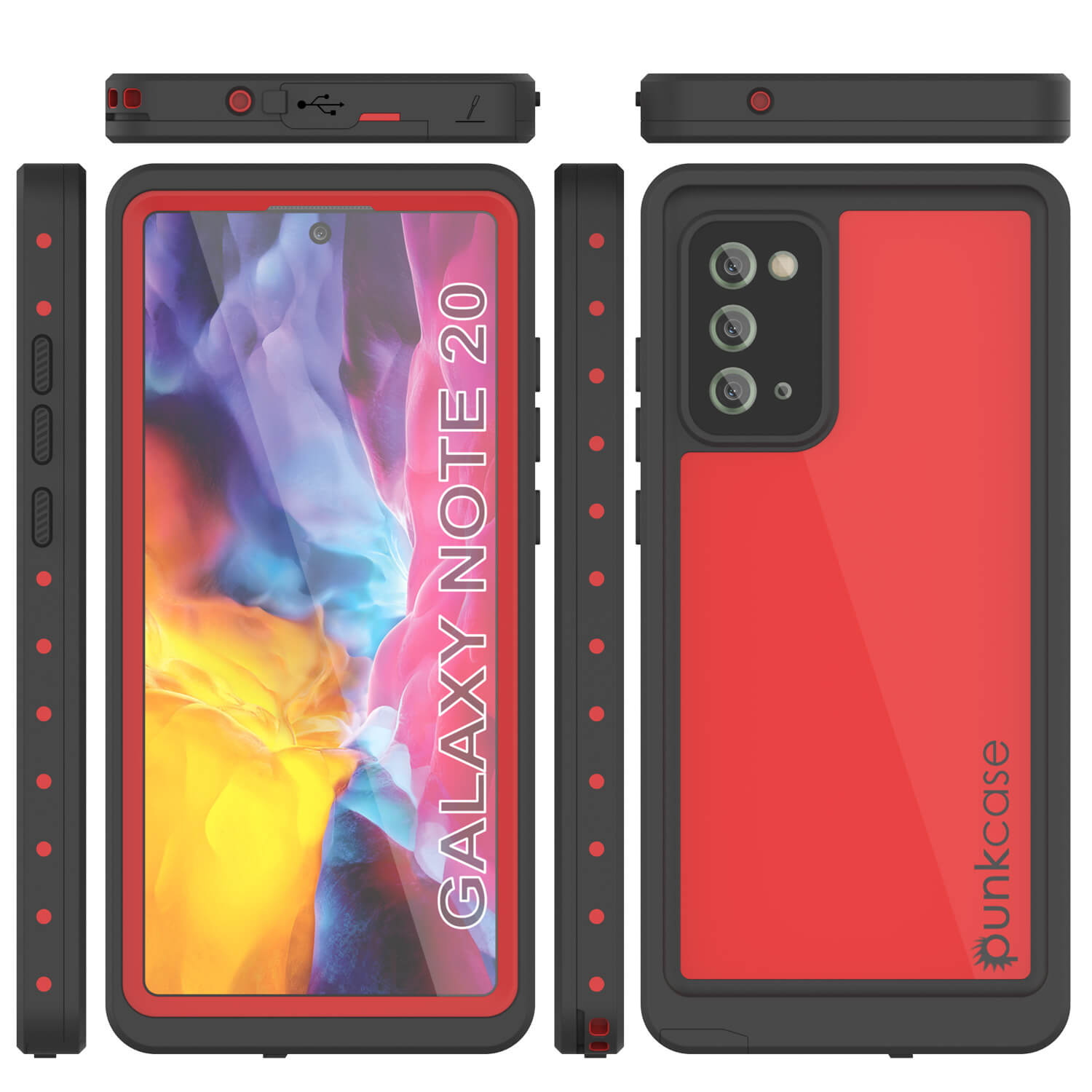 Capa à prova d'água Galaxy Note 20, Punkcase Studstar Red Series Thin Armor Cover