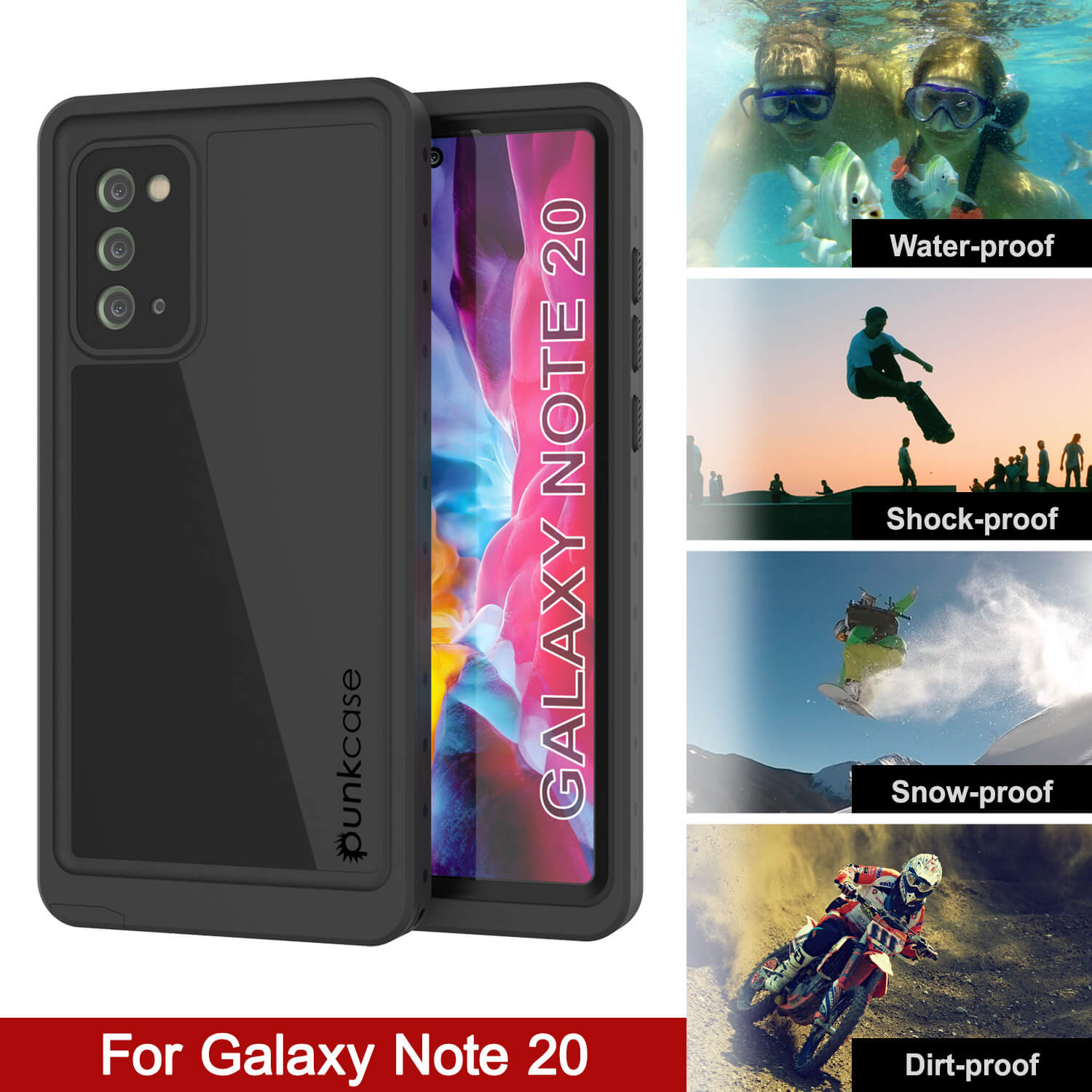 Capa à prova d'água Galaxy Note 20, Punkcase Studstar Preta Capa Fina de Armadura