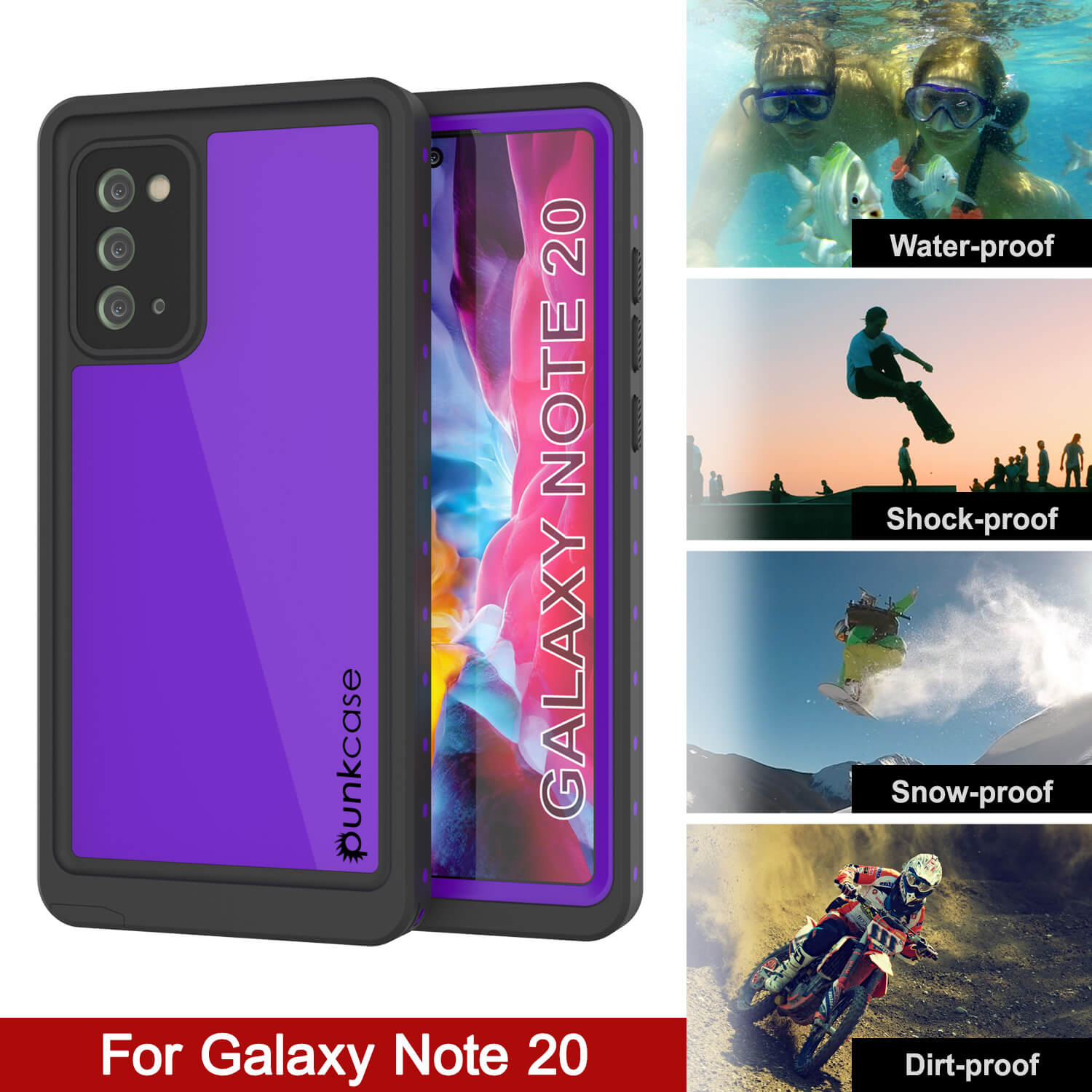 Capa à prova d'água Galaxy Note 20, série roxa Punkcase Studstar capa fina de armadura