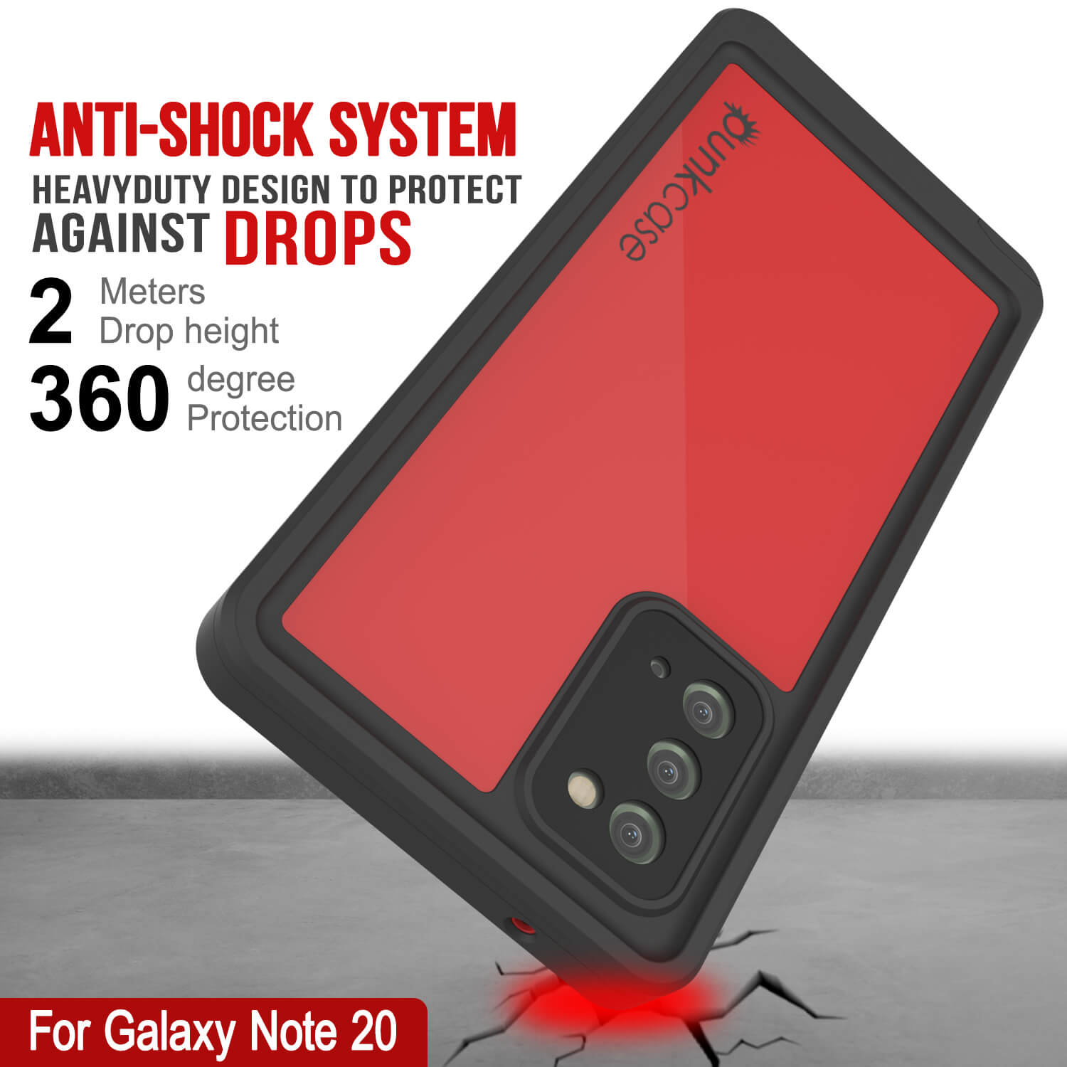 Capa à prova d'água Galaxy Note 20, Punkcase Studstar Red Series Thin Armor Cover