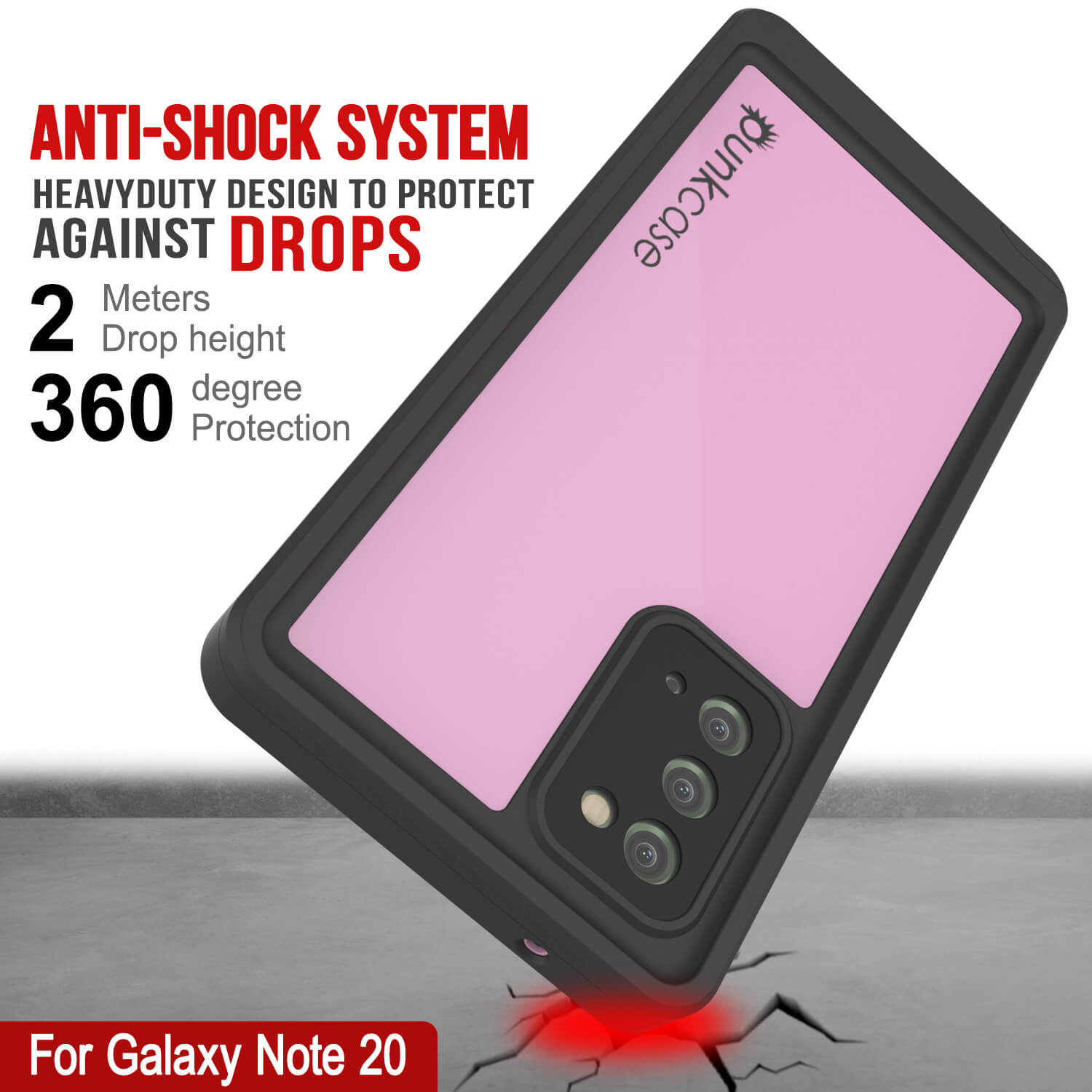 Capa à prova d'água Galaxy Note 20, Punkcase Studstar Rosa Capa fina de armadura