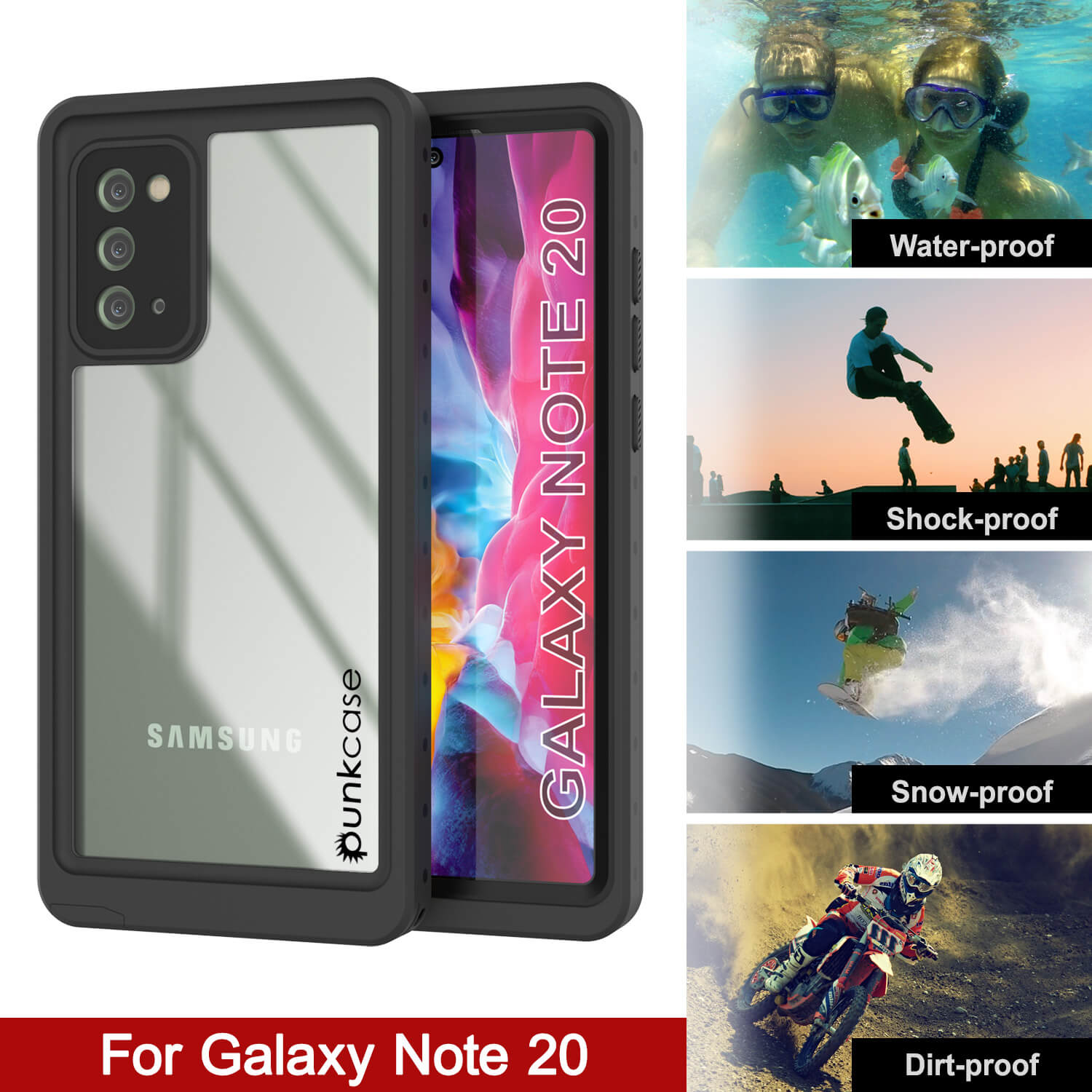 Capa à prova d'água para Galaxy Note 20, Capa fina de armadura clara Punkcase Studstar