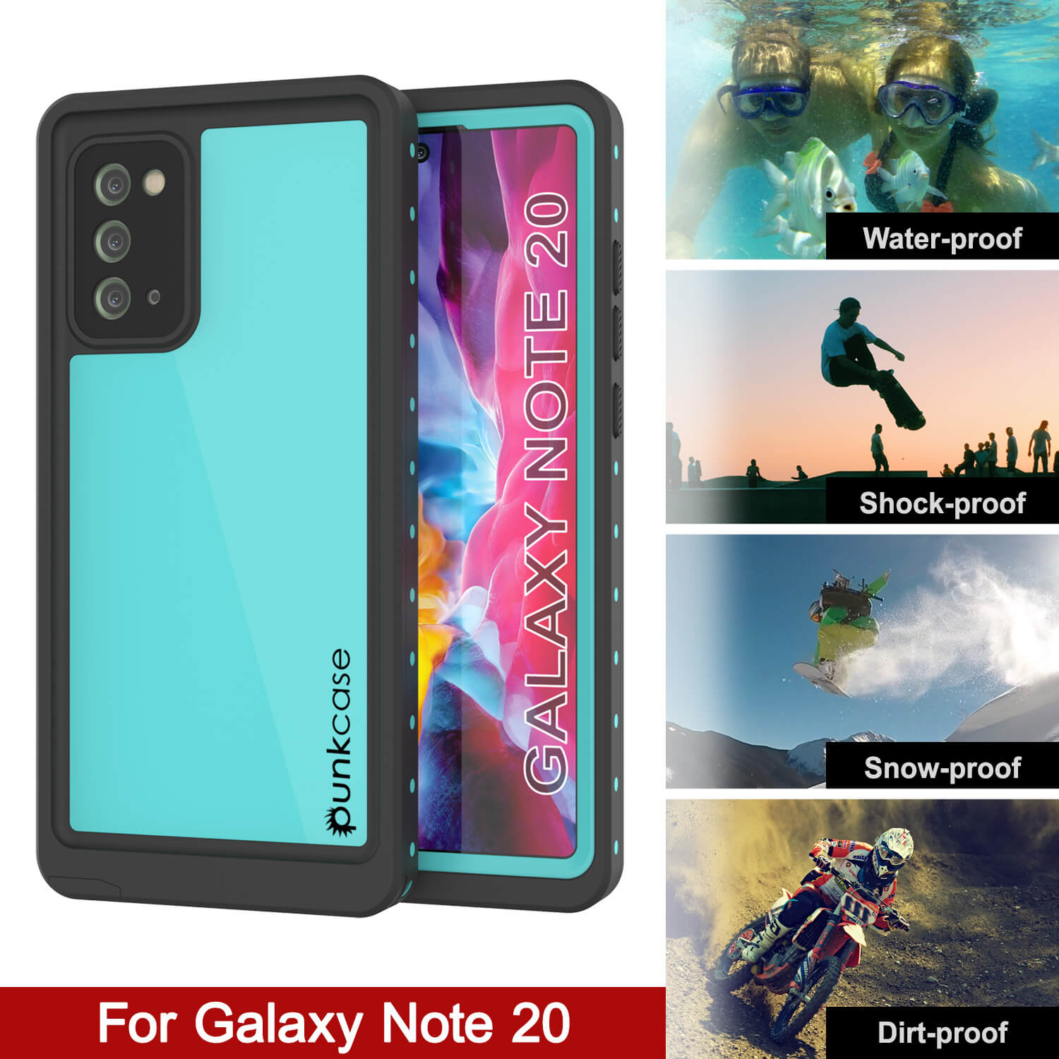 Capa à prova d'água para o Galaxy Note 20, Série Studstar Teal da Punkcase Capa Armor Fina