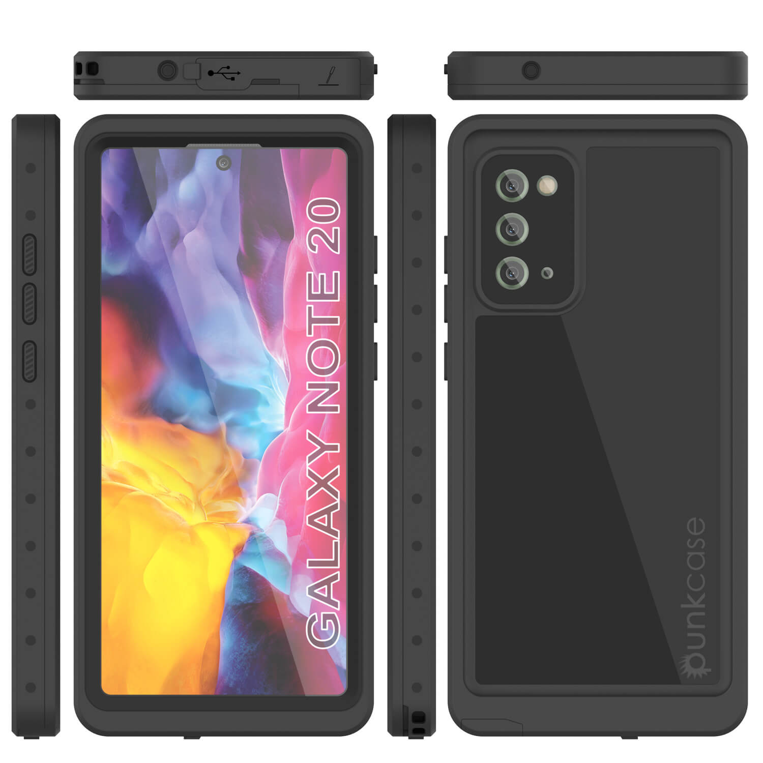 Capa à prova d'água Galaxy Note 20, Punkcase Studstar Preta Capa Fina de Armadura