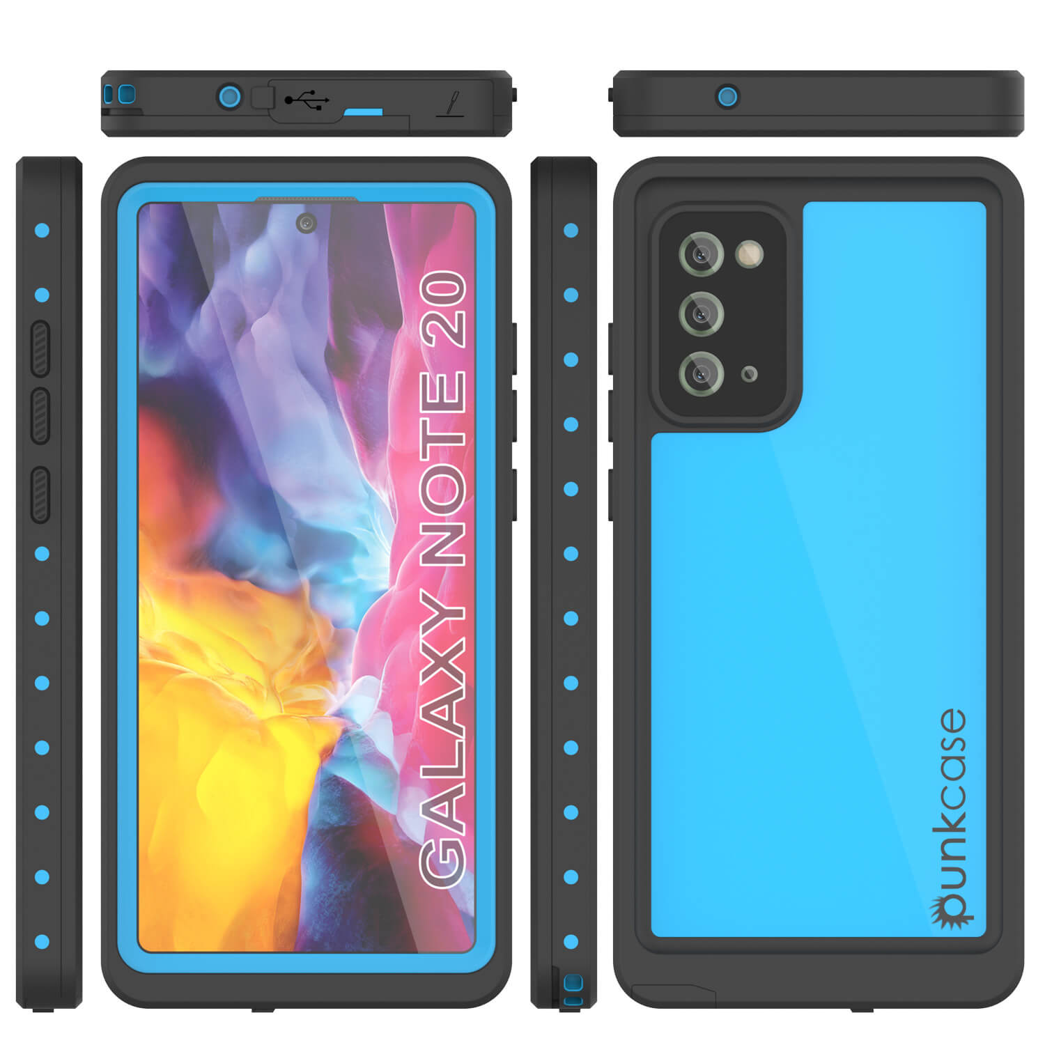 Capa à prova d'água Galaxy Note 20, Punkcase Studstar Light Blue Thin Armor Cover