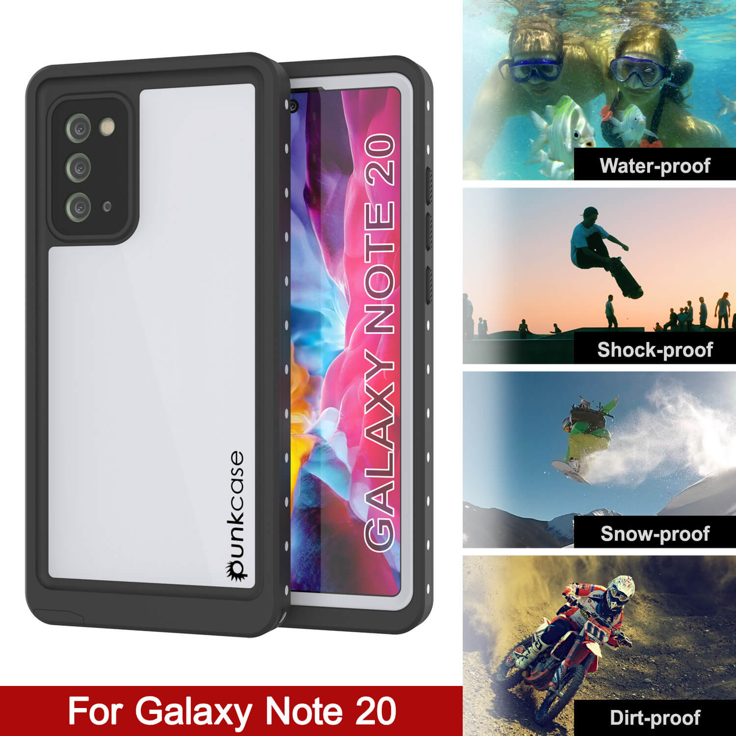 Capa à prova de água para Galaxy Note 20, Punkcase Studstar Branca Thin Armor Cover.