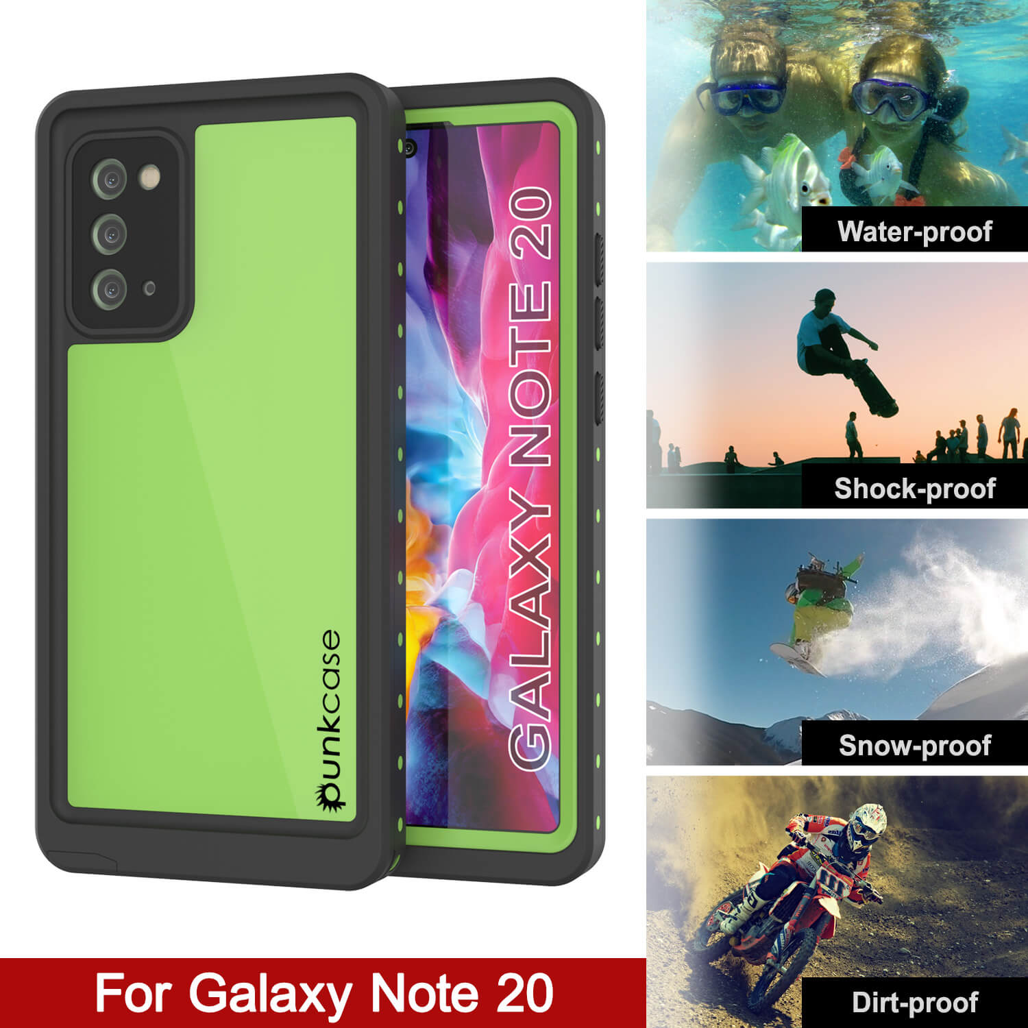 Capa à prova d'água para Galaxy Note 20, Punkcase Studstar Verde Claro Capa Armor Fina