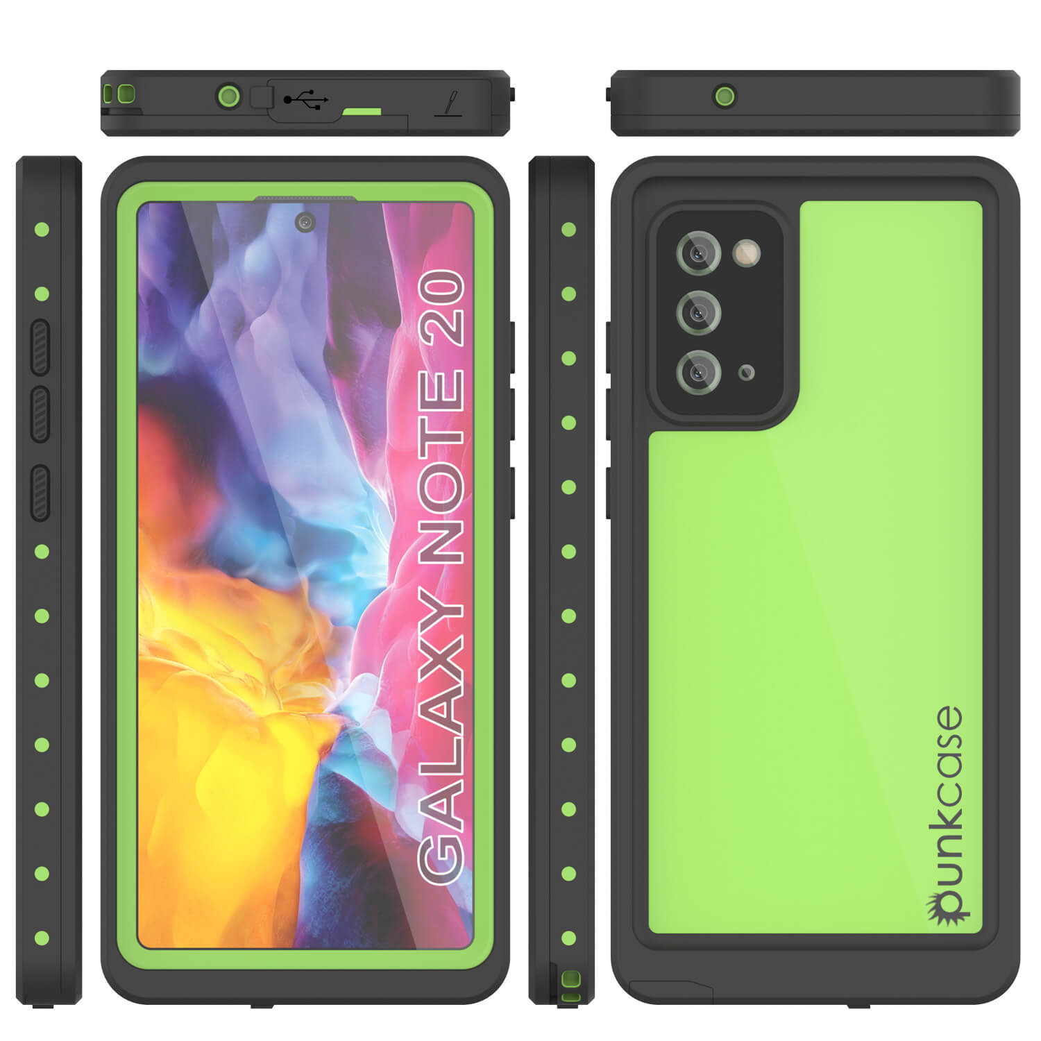 Capa à prova d'água para Galaxy Note 20, Punkcase Studstar Verde Claro Capa Armor Fina