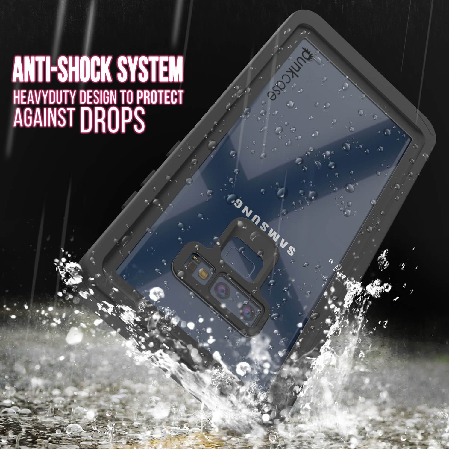 Capinha impermeável para Note 9, Punkcase [Série Extreme] Capinha de armadura com protetor de tela embutido  [Preto]