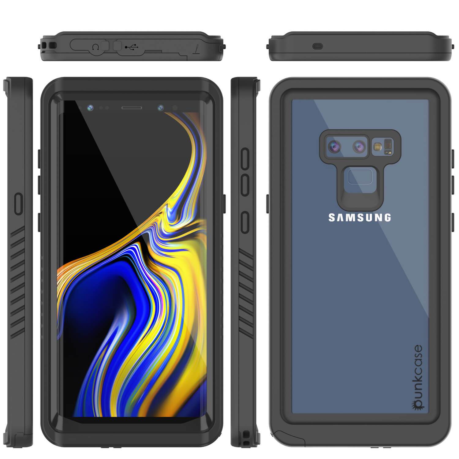 Capinha impermeável para Note 9, Punkcase [Série Extreme] Capinha de armadura com protetor de tela embutido  [Preto]