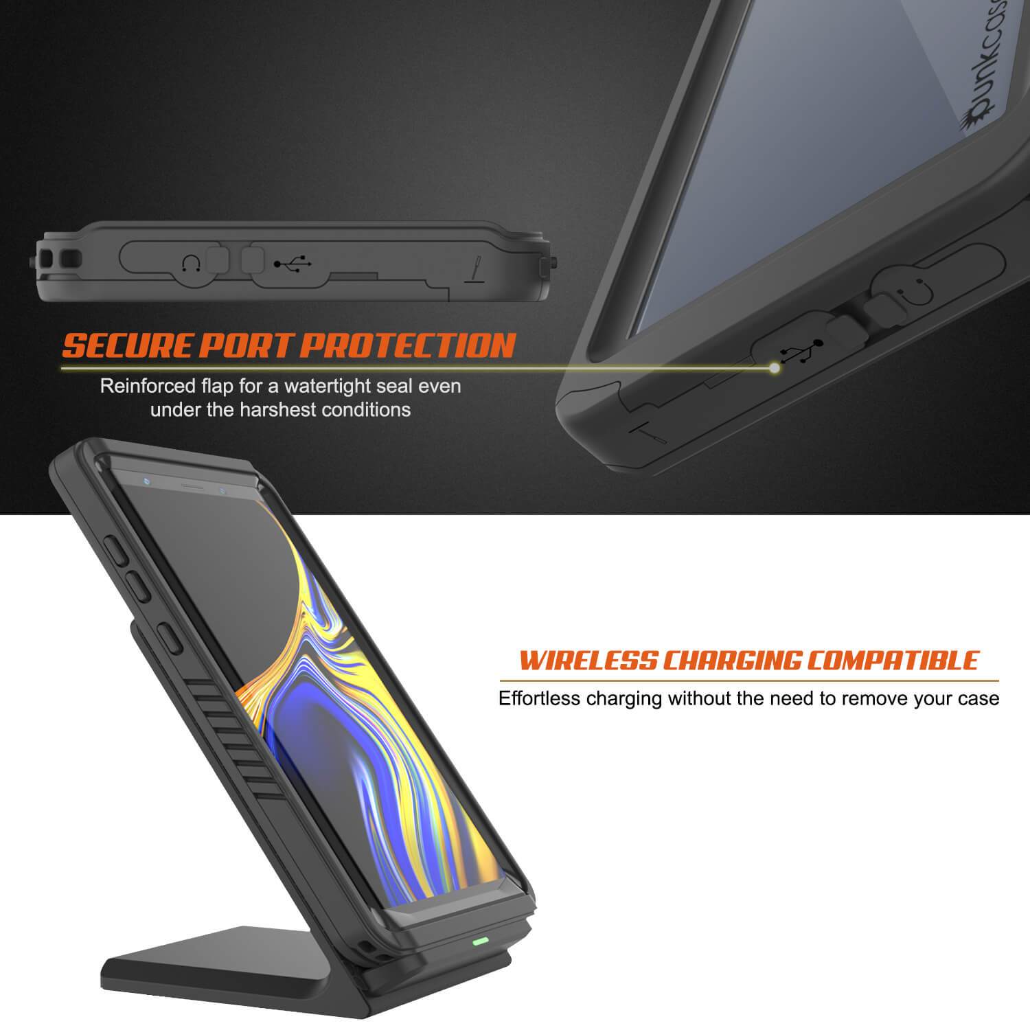Capinha impermeável para Note 9, Punkcase [Série Extreme] Capinha de armadura com protetor de tela embutido  [Preto]