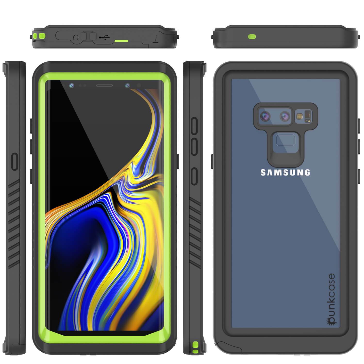 Capinha impermeável para Note 9, Punkcase [Série Extreme] Capinha de armadura com protetor de tela embutido  [Luz Verde]