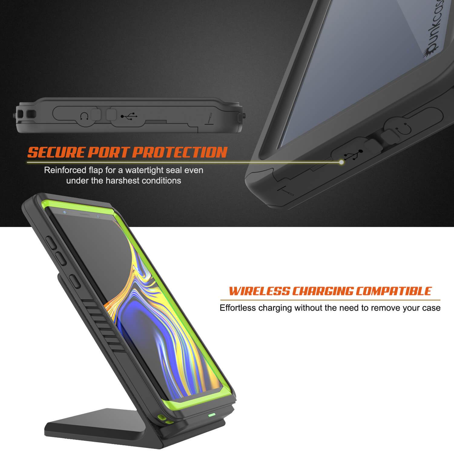 Capinha impermeável para Note 9, Punkcase [Série Extreme] Capinha de armadura com protetor de tela embutido  [Luz Verde]