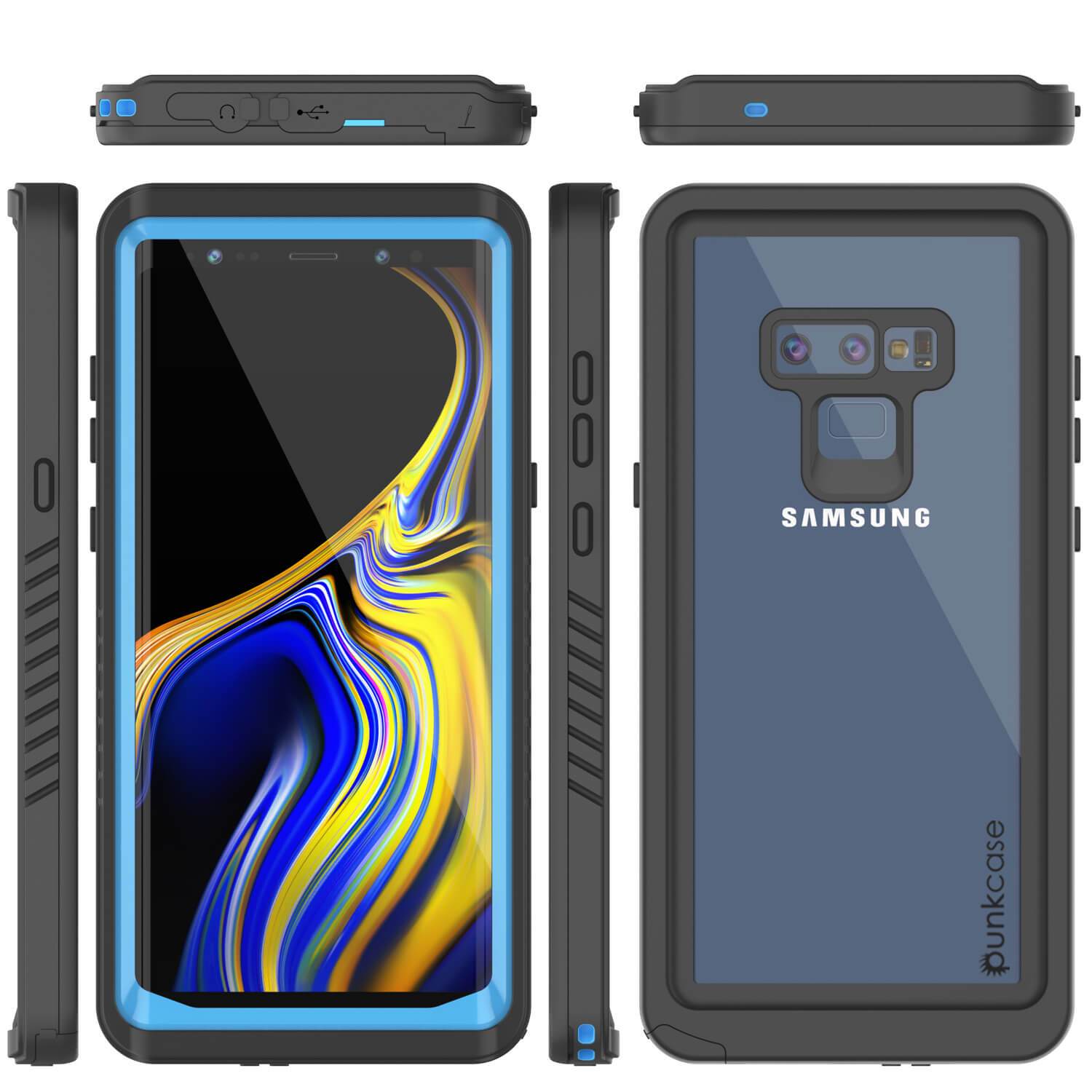 Capinha impermeável para Note 9, Punkcase [Série Extreme] Capinha de armadura com protetor de tela embutido  [Azul Claro]