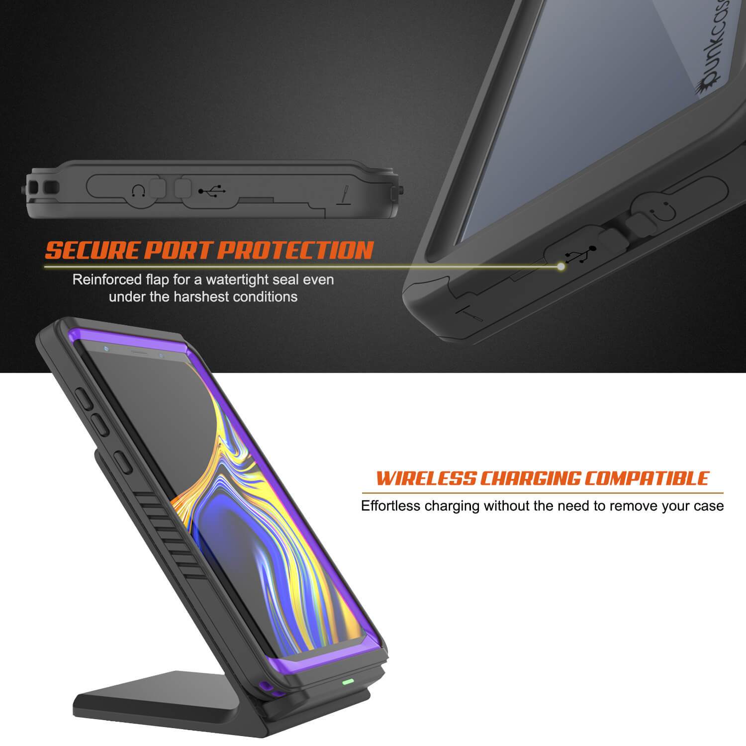Capinha impermeável para Note 9, Punkcase [Série Extreme] Capinha de armadura com protetor de tela embutido  [Roxa]