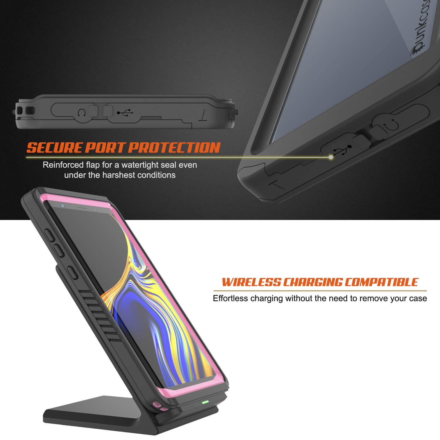 Capinha impermeável para Note 9, Punkcase [Série Extreme] Capinha de armadura com protetor de tela embutido  [Rosa]