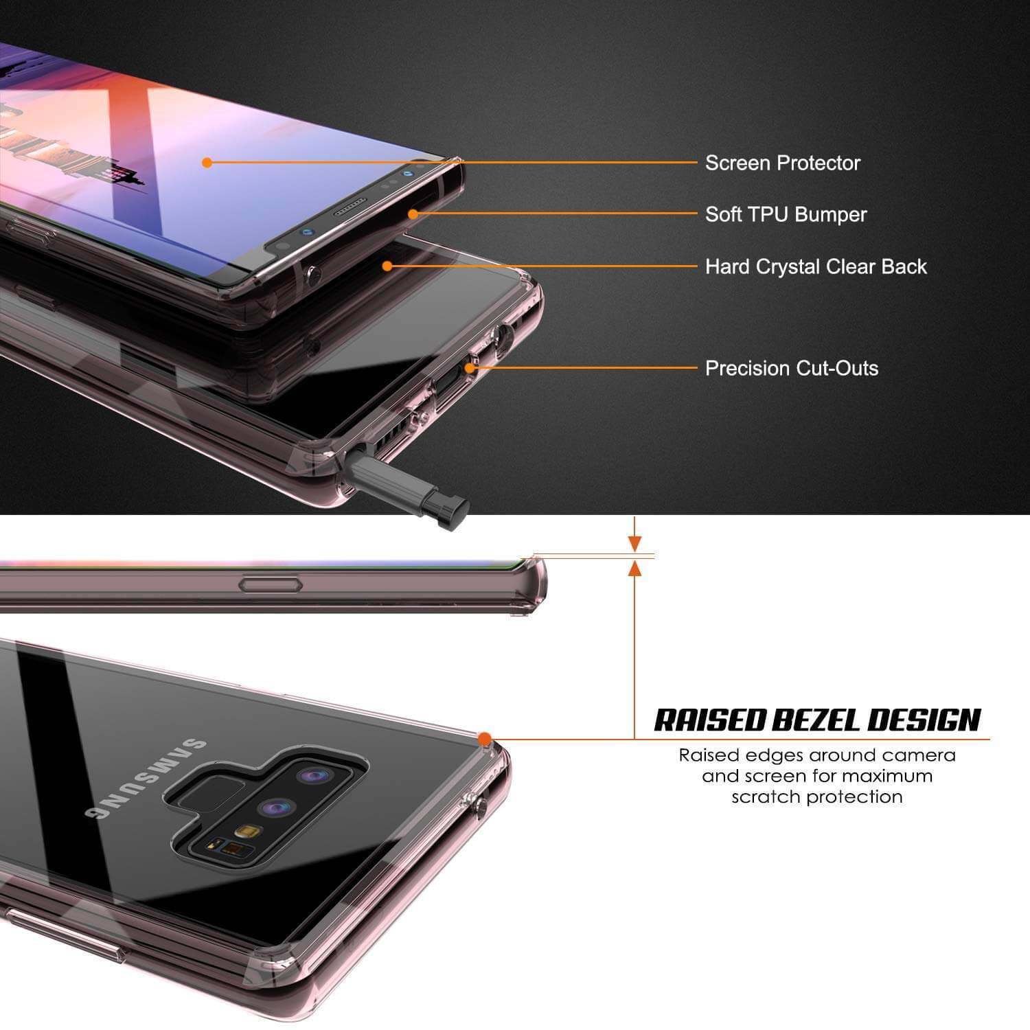 Galaxy Note 9 Case, PUNKcase [LUCID 2.0 Series] [Slim Fit] Armor Cover W/Integrated Anti-Shock System [Crystal Pink] (Color in image: Clear)
