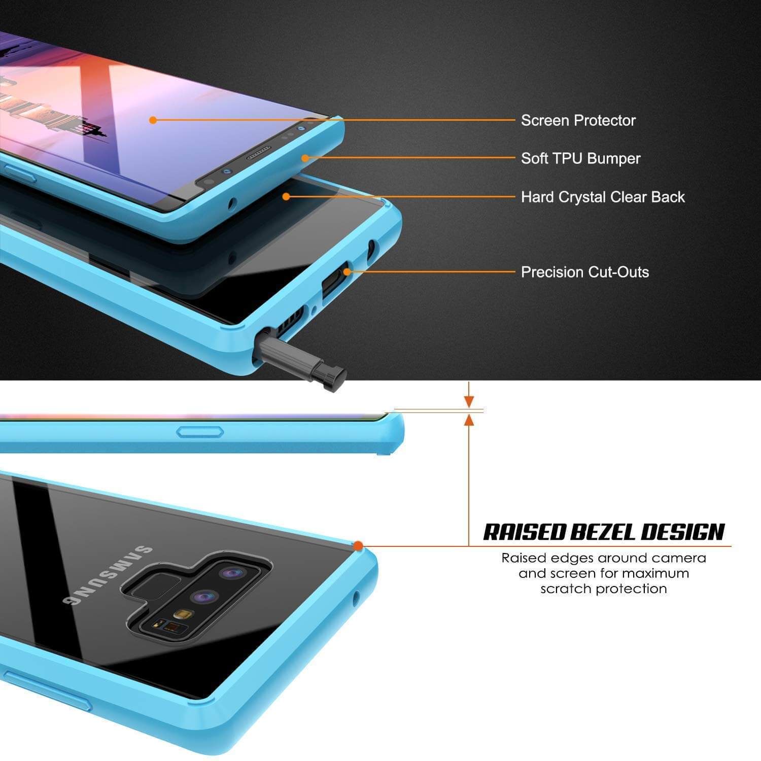 Galaxy Note 9 Case, PUNKcase [LUCID 2.0 Series] [Slim Fit] Armor Cover W/Integrated Anti-Shock System [Light Blue] (Color in image: Clear)