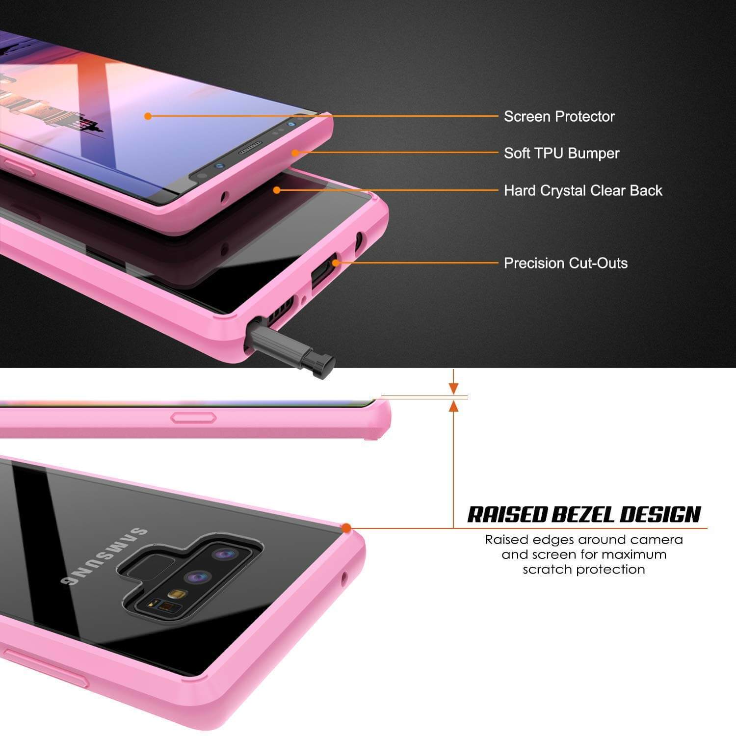 Galaxy Note 9 Case, PUNKcase [LUCID 2.0 Series] [Slim Fit] Armor Cover W/Integrated Anti-Shock System [Pink] (Color in image: Clear)