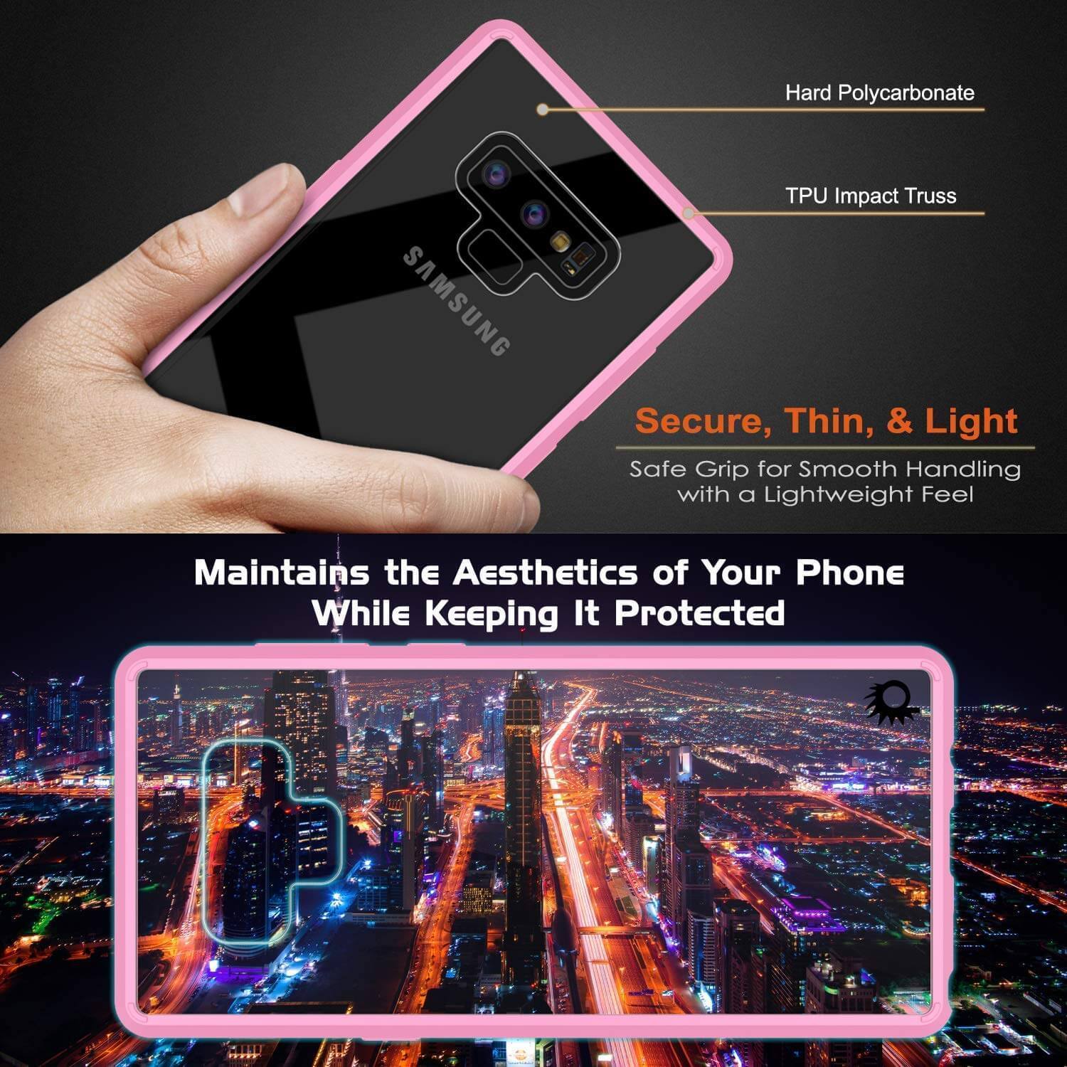 Galaxy Note 9 Case, PUNKcase [LUCID 2.0 Series] [Slim Fit] Armor Cover W/Integrated Anti-Shock System [Pink] (Color in image: Crystal Pink)
