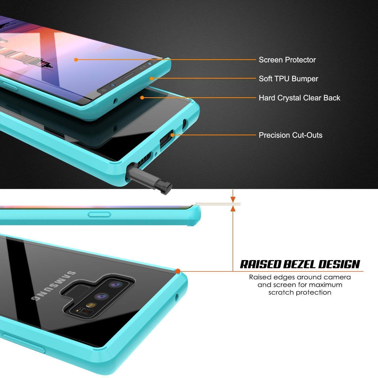 Galaxy Note 9 Case, PUNKcase [LUCID 2.0 Series] [Slim Fit] Armor Cover W/Integrated Anti-Shock System [Teal] (Color in image: Clear)