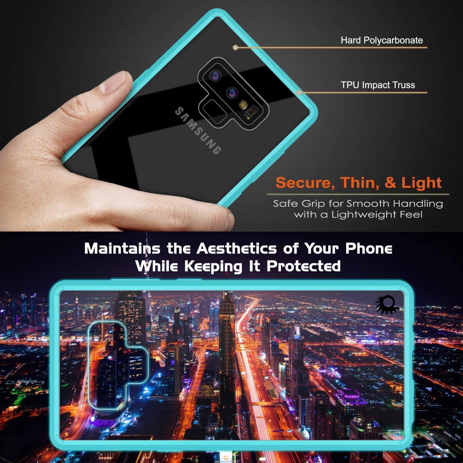 Galaxy Note 9 Case, PUNKcase [LUCID 2.0 Series] [Slim Fit] Armor Cover W/Integrated Anti-Shock System [Teal] (Color in image: Crystal Pink)