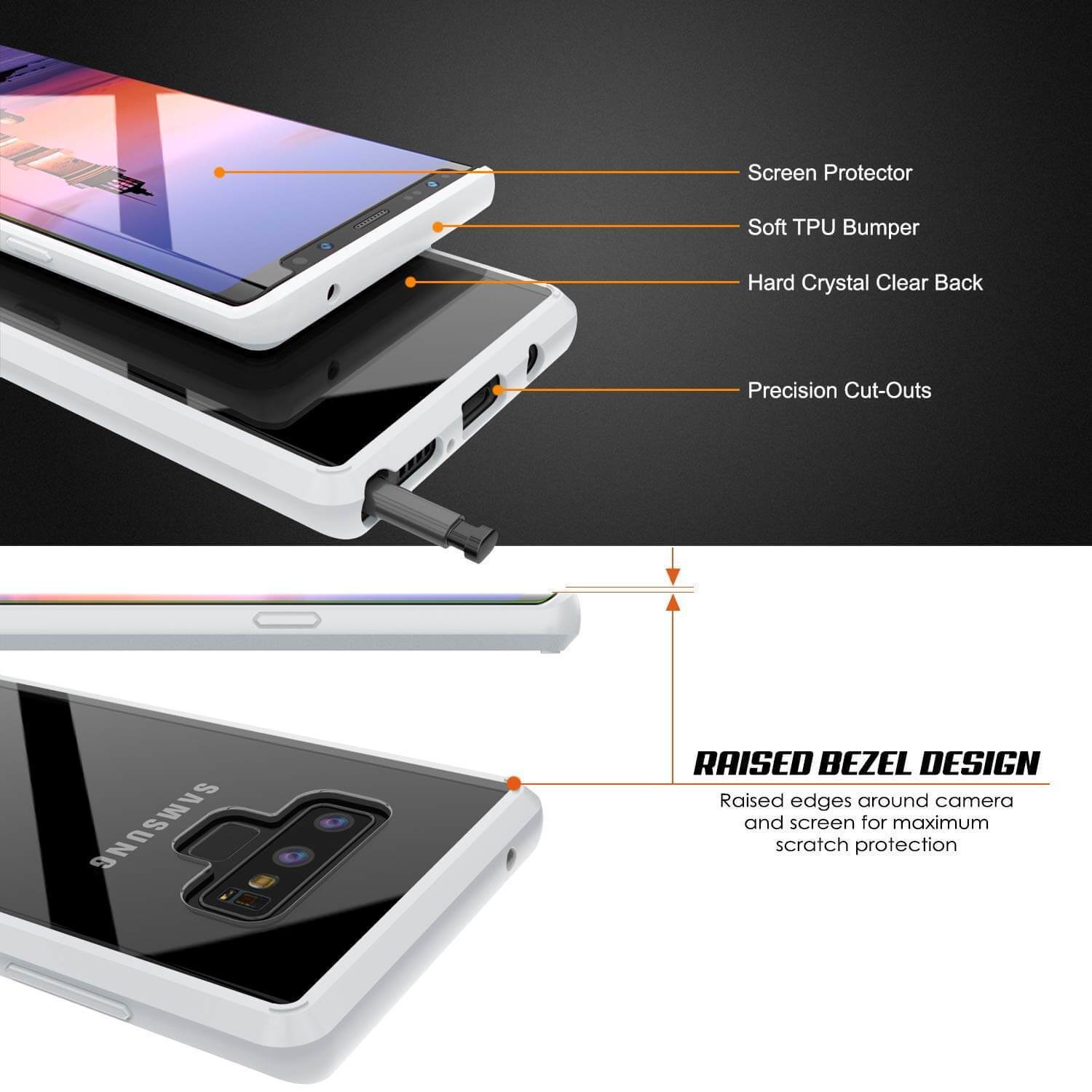 Galaxy Note 9 Case, PUNKcase [LUCID 2.0 Series] [Slim Fit] Armor Cover W/Integrated Anti-Shock System [White] (Color in image: White)