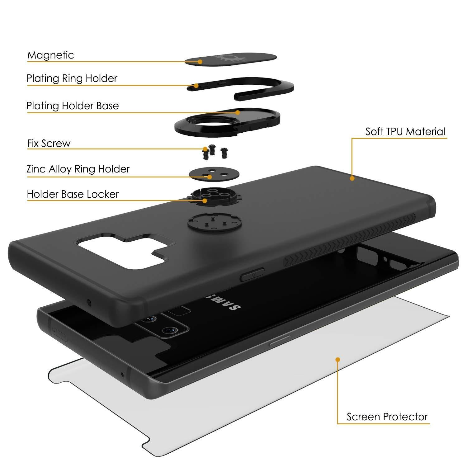 Capinha para Note 9, Capinha Punkcase  Magnetix de TPU protetora com suporte, protetor de tela de vidro temperado  [Preto]