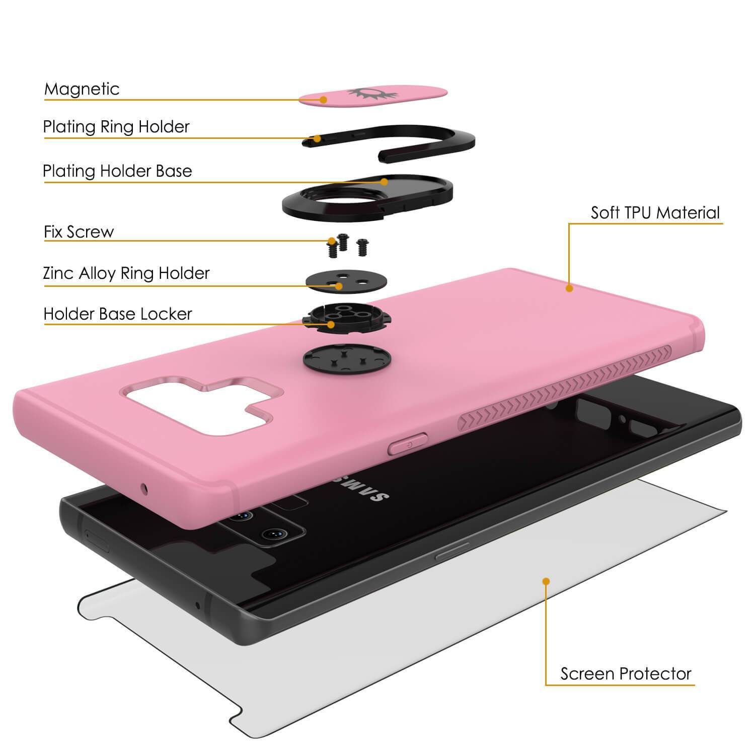 Capinha para Note 9, Capinha Punkcase  Magnetix de TPU protetora com suporte, protetor de tela de vidro temperado  [Rosa]