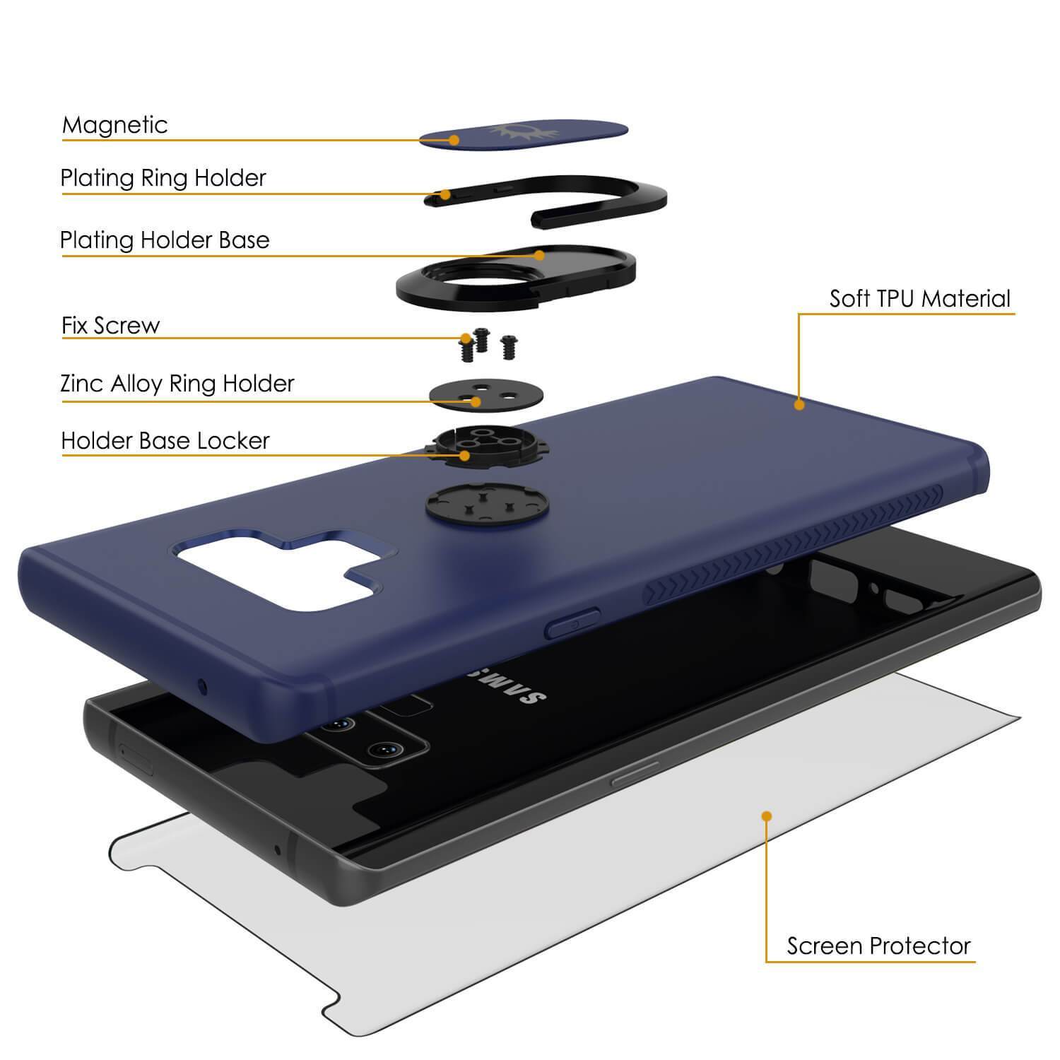 Capinha para Note 9, Capinha Punkcase  Magnetix de TPU protetora com suporte, protetor de tela de vidro temperado  [Azul]
