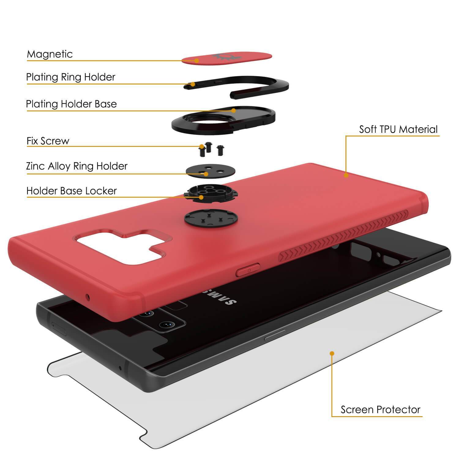 Capinha para Note 9, Capinha Punkcase  Magnetix de TPU protetora com suporte, protetor de tela de vidro temperado  [Vermelho]