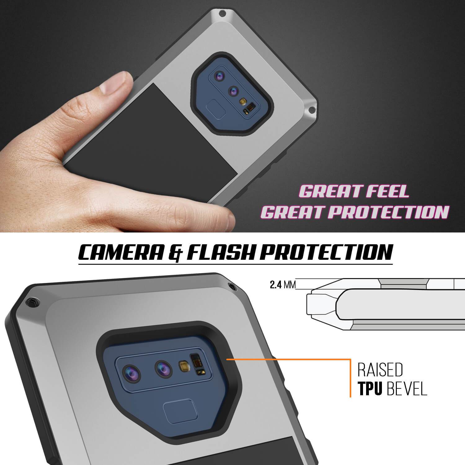 Capa para Galaxy Note 9, PUNKcase Metálica Prateada à prova de choque, de metal fino [Prateada]