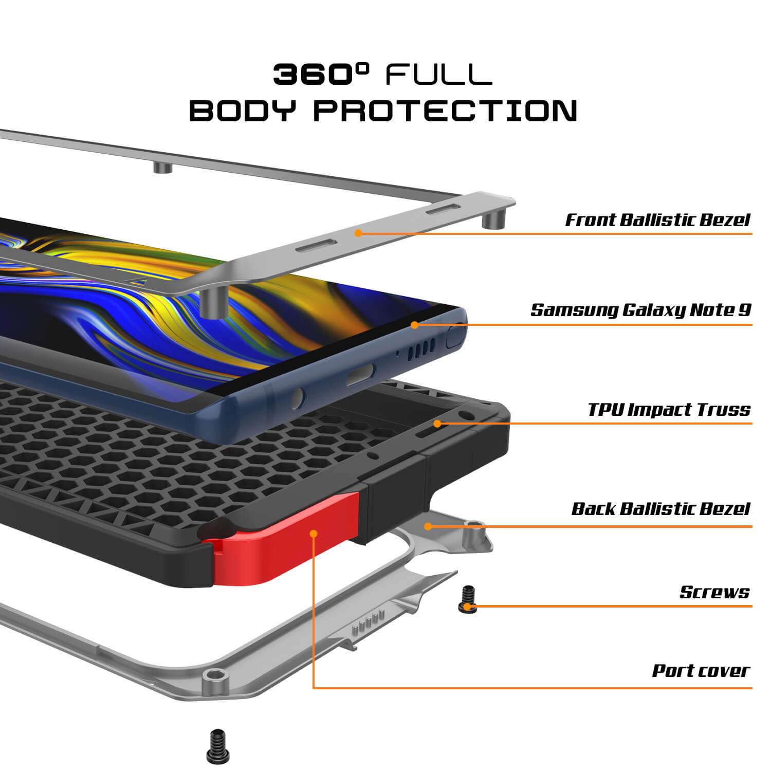 Capa para Galaxy Note 9, PUNKcase Metálica Prateada à prova de choque, de metal fino [Prateada]