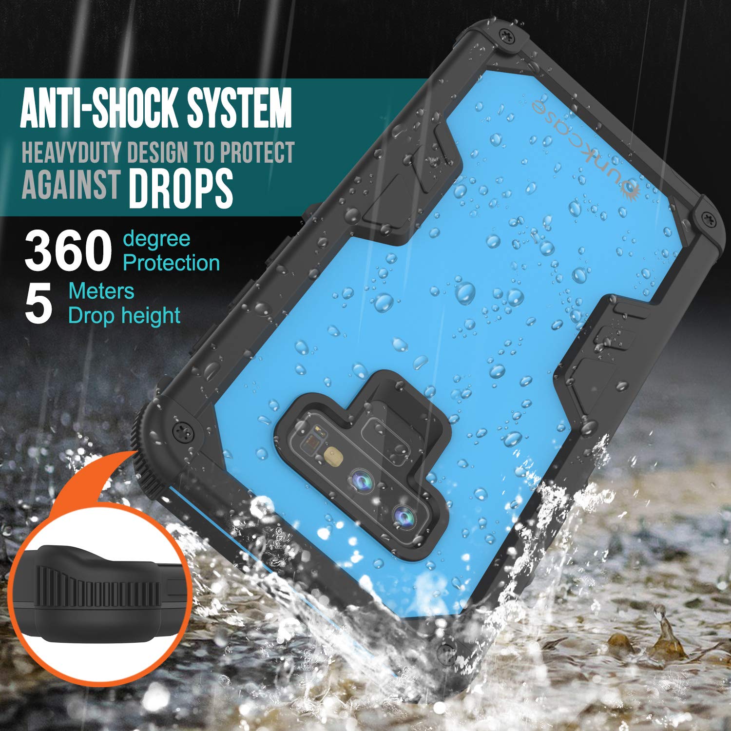 Capa à Prova d'Água Punkcase Galaxy Note 9 [Série Extrema Marinha] Cobertura de Armadura com Protetor de Tela Integrado [Azul Claro]