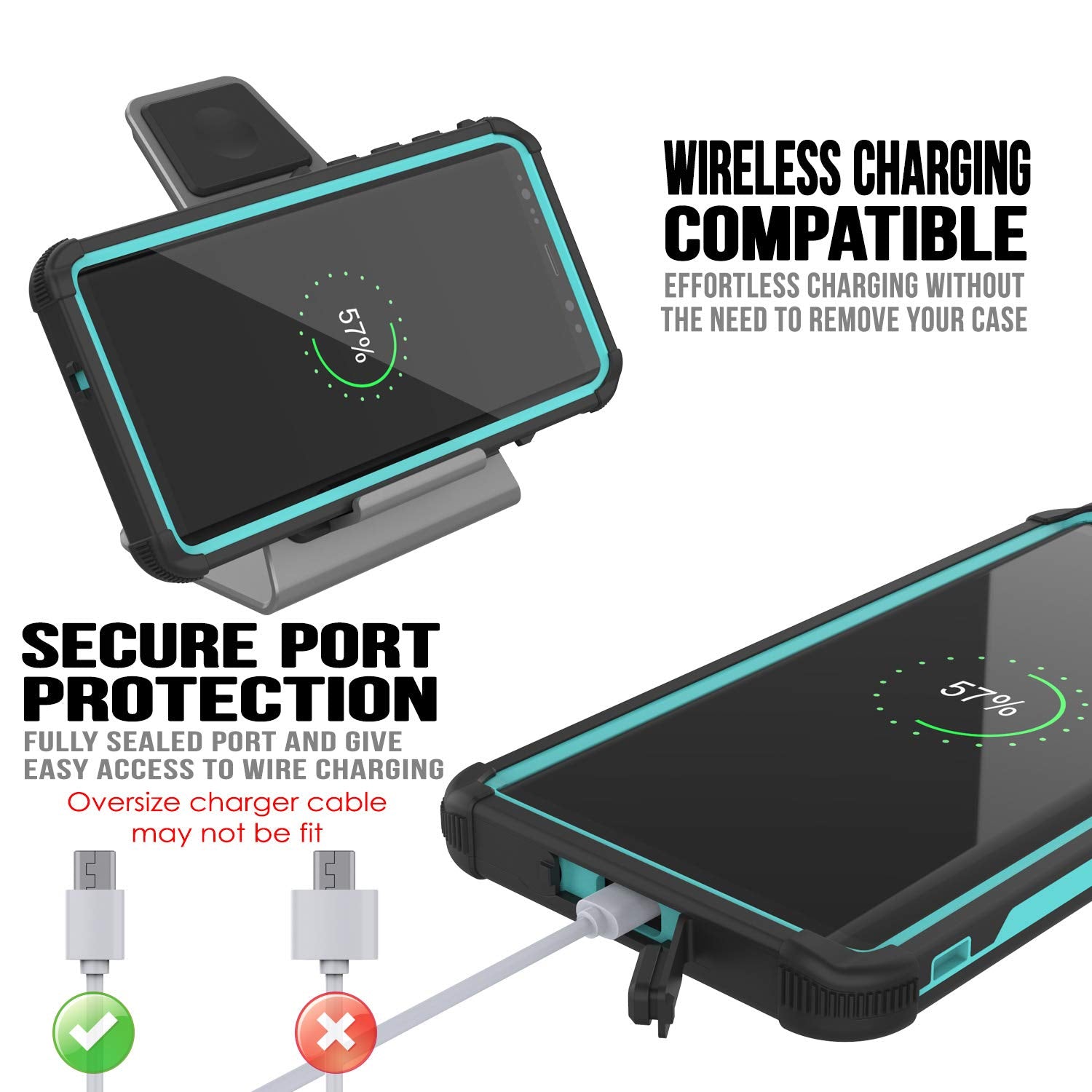 Capa à prova d'água Punkcase Galaxy Note 9 [Série Navy Seal Extreme] Cobertura de armadura com protetor de tela embutido [Azul-petróleo]