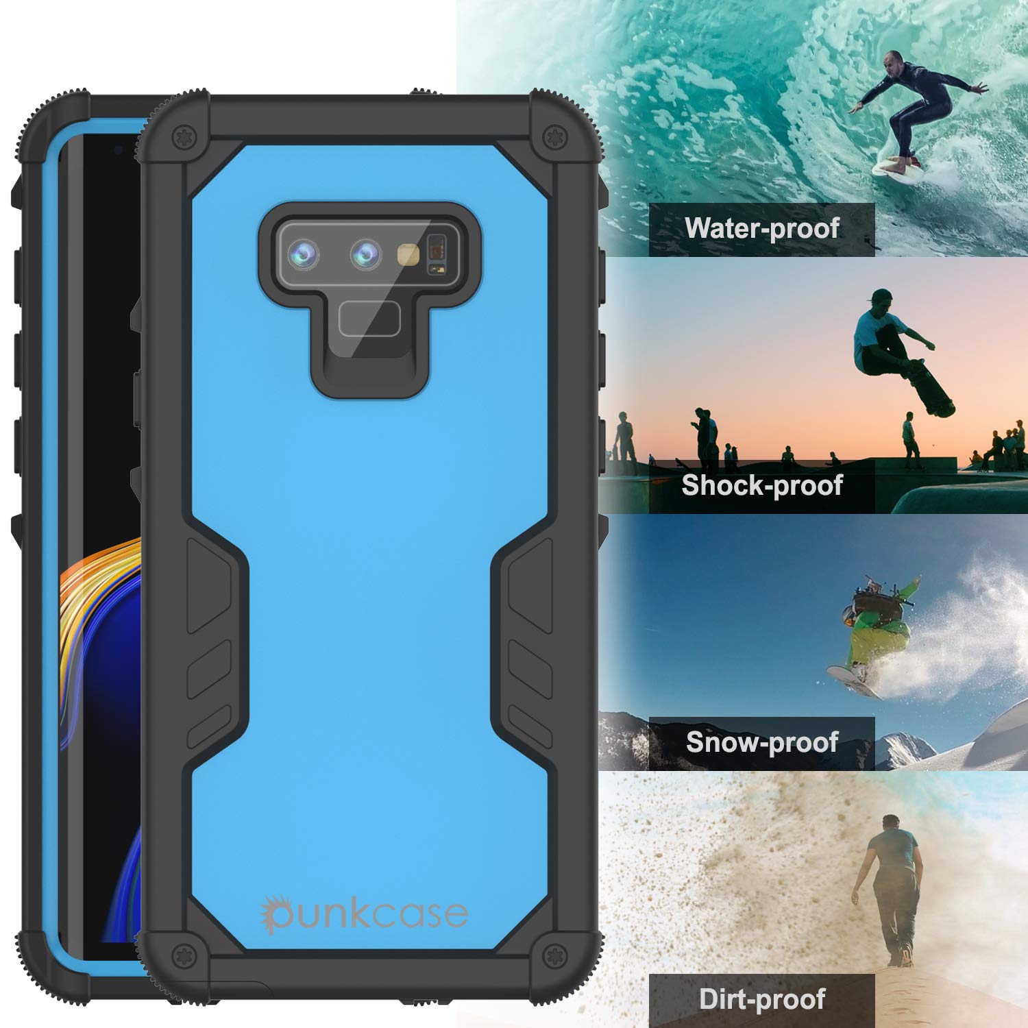 Capa à Prova d'Água Punkcase Galaxy Note 9 [Série Extrema Marinha] Cobertura de Armadura com Protetor de Tela Integrado [Azul Claro]