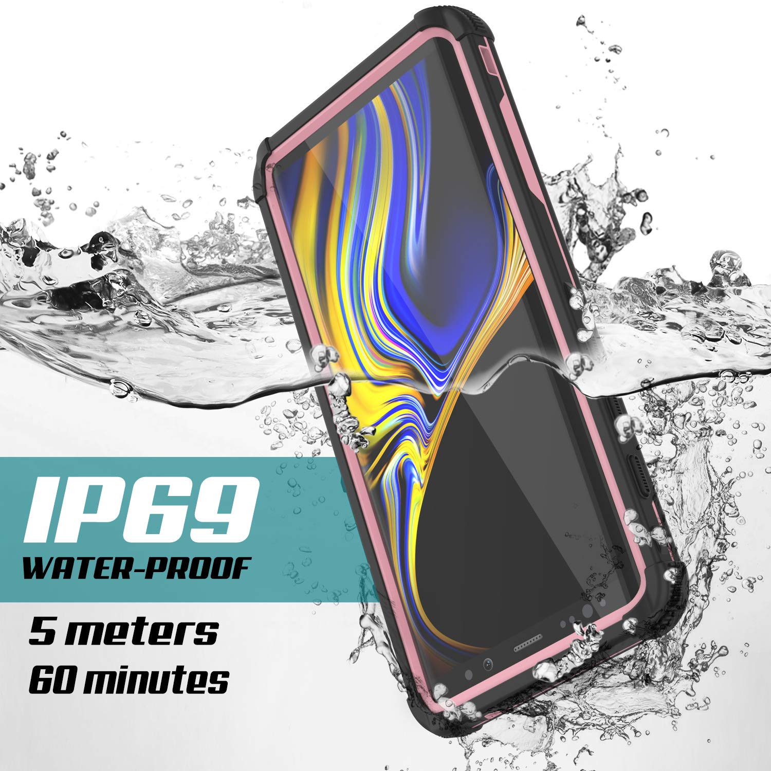Capa à prova d'água Punkcase Galaxy Note 9 [Série Extrema Navy Seal] Cobertura de Armadura com Protetor de Tela Incorporado [Rosa]