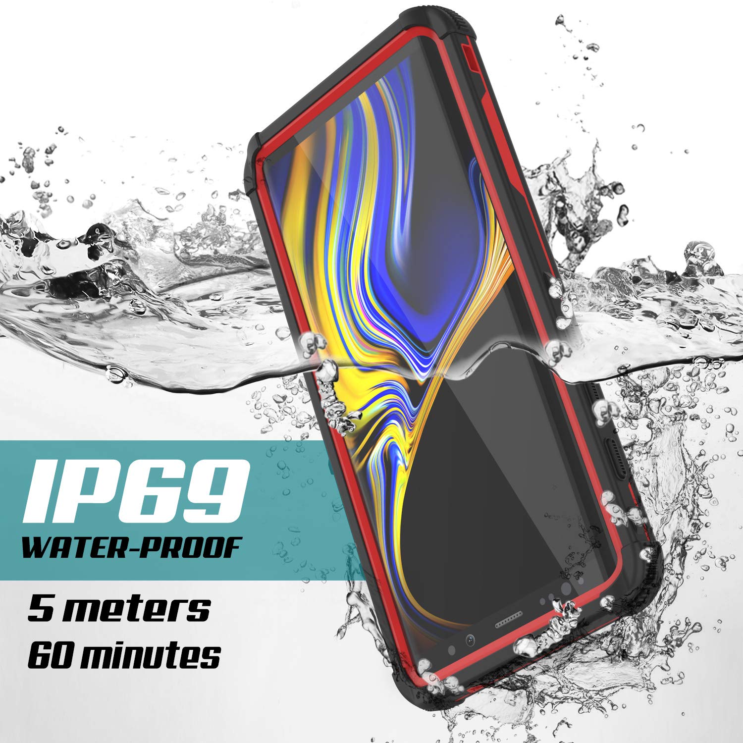 Punkcase Capa à Prova d'Água Galaxy Note 9 [Série Extreme Navy Seal] Capa de Armadura com Protetor de Tela Embutido [Vermelho]