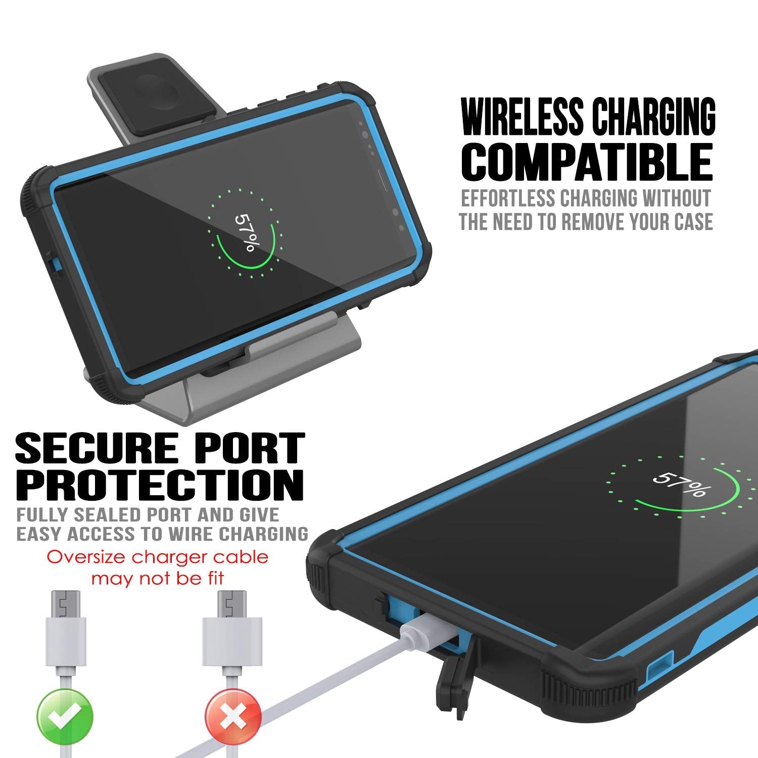 Capa à Prova d'Água Punkcase Galaxy Note 9 [Série Extrema Marinha] Cobertura de Armadura com Protetor de Tela Integrado [Azul Claro]