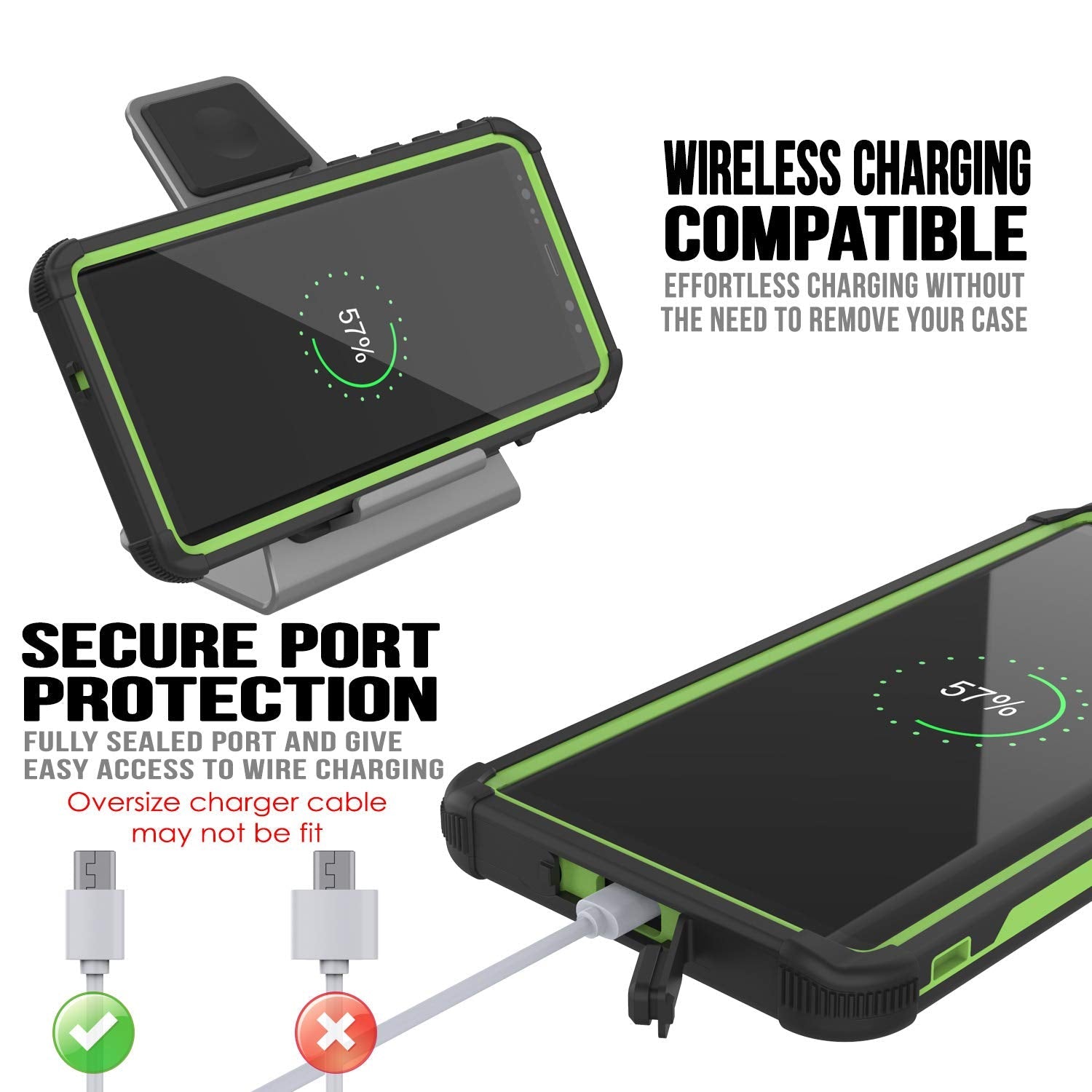 Capa à prova de água Punkcase Galaxy Note 9 [Série Navy Seal Extreme] Capa protetora de armadura com protetor de tela embutido [Verde Claro]