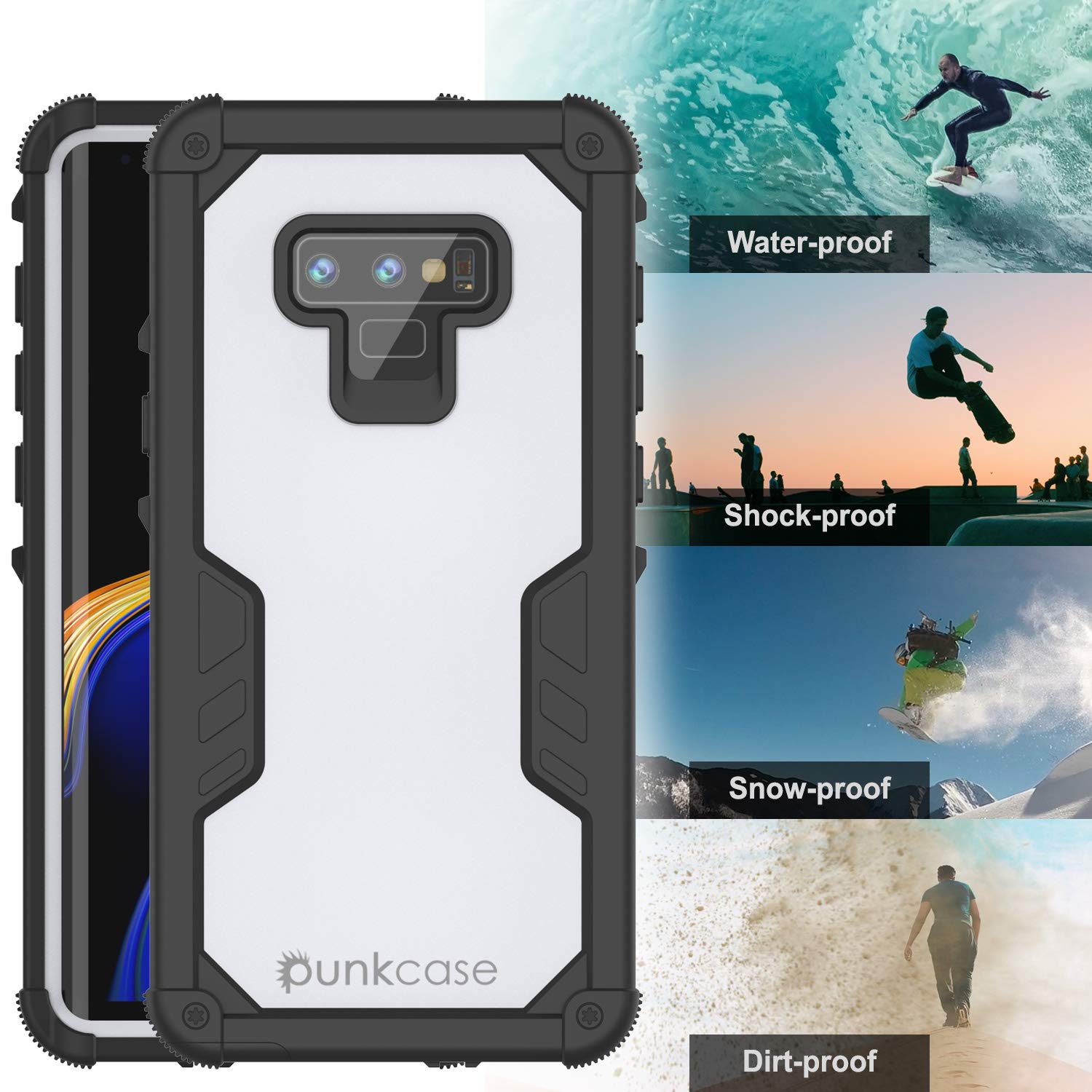 Capa impermeável Punkcase Galaxy Note 9 [Série Extrema Navy Seal] Cobertura de Armadura com Protetor de Tela Incorporado [Branco]